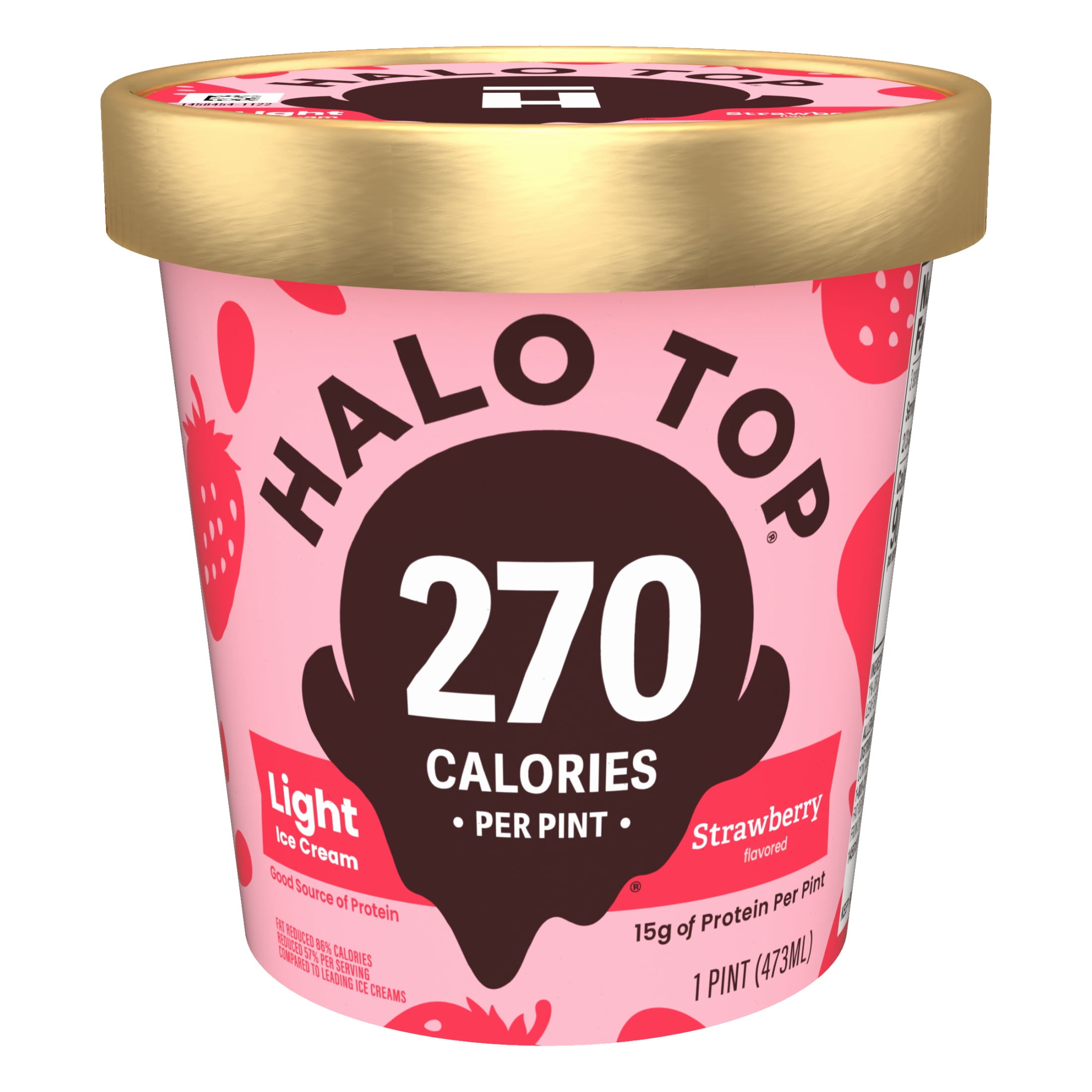 Halo Top Strawberry Flavored Light Ice Cream, With A Good Source of Protein, Lower Calorie Frozen Dessert, 16 fl oz Pint
