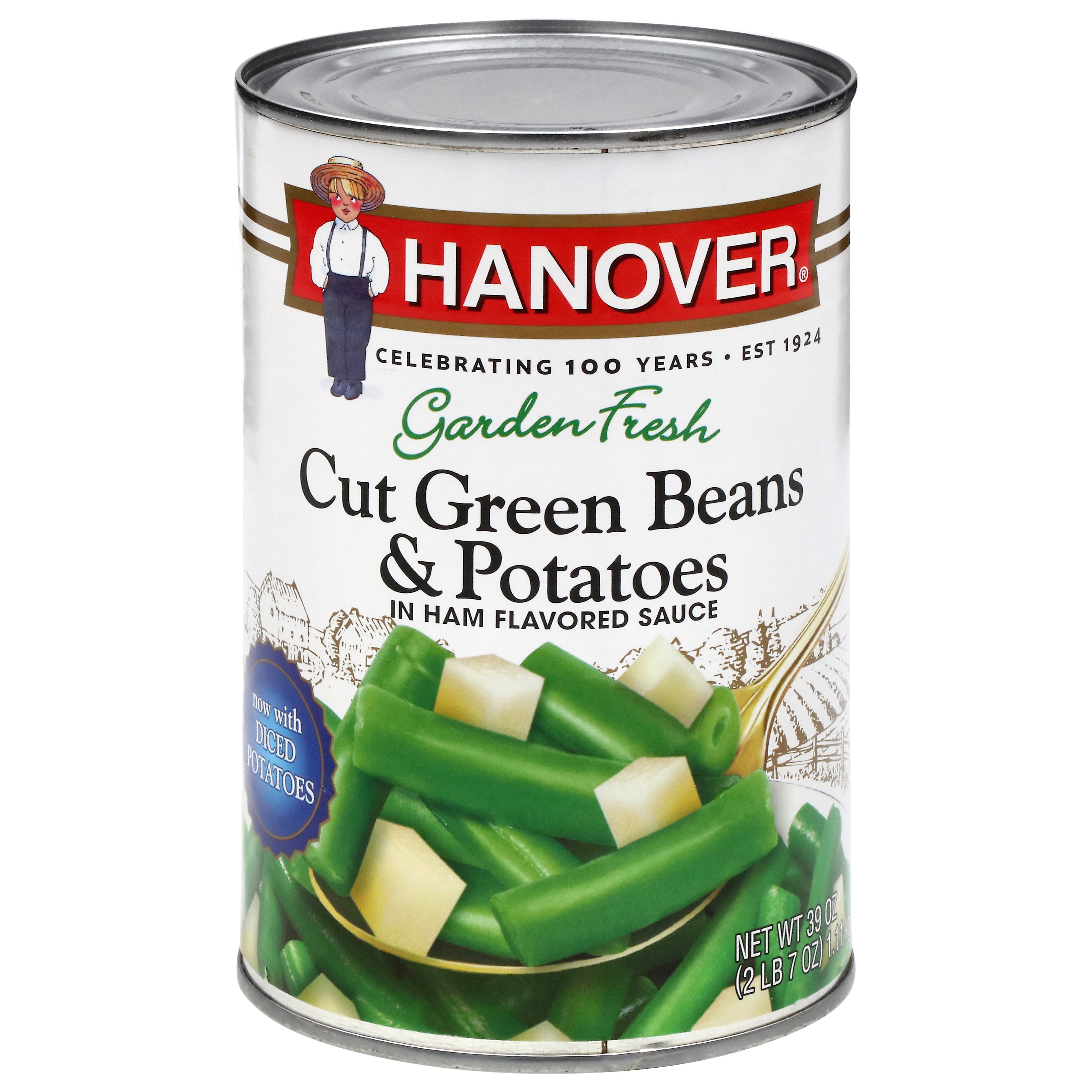 Hanover Foods Blue Lake Cut Green Beans and Potatoes in Ham Flavored Sauce, 39 oz Can Family Size, Ready to Heat