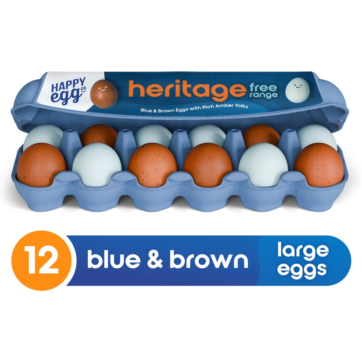 Happy Egg Co Heritage Breed Free-Range Large Blue and Brown Eggs, 12 Count