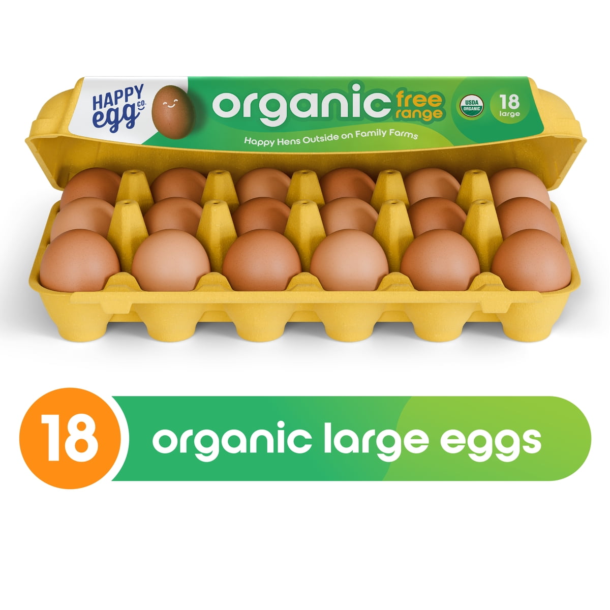 Happy Egg Co Organic Free-Range Large Brown Eggs, 18 Count, USDA Organic