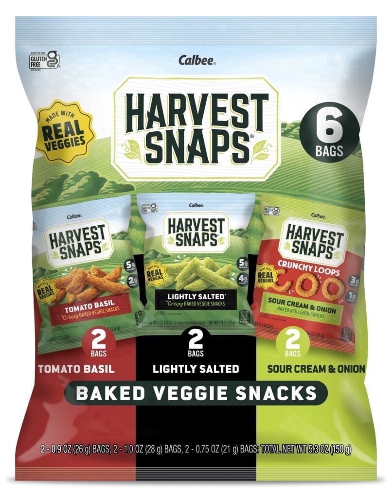 Harvest Snaps Variety Bag Baked Gluten Free Snacks, Veggie Crisps, 3 Flavors, 6 Bags, 5.3 oz