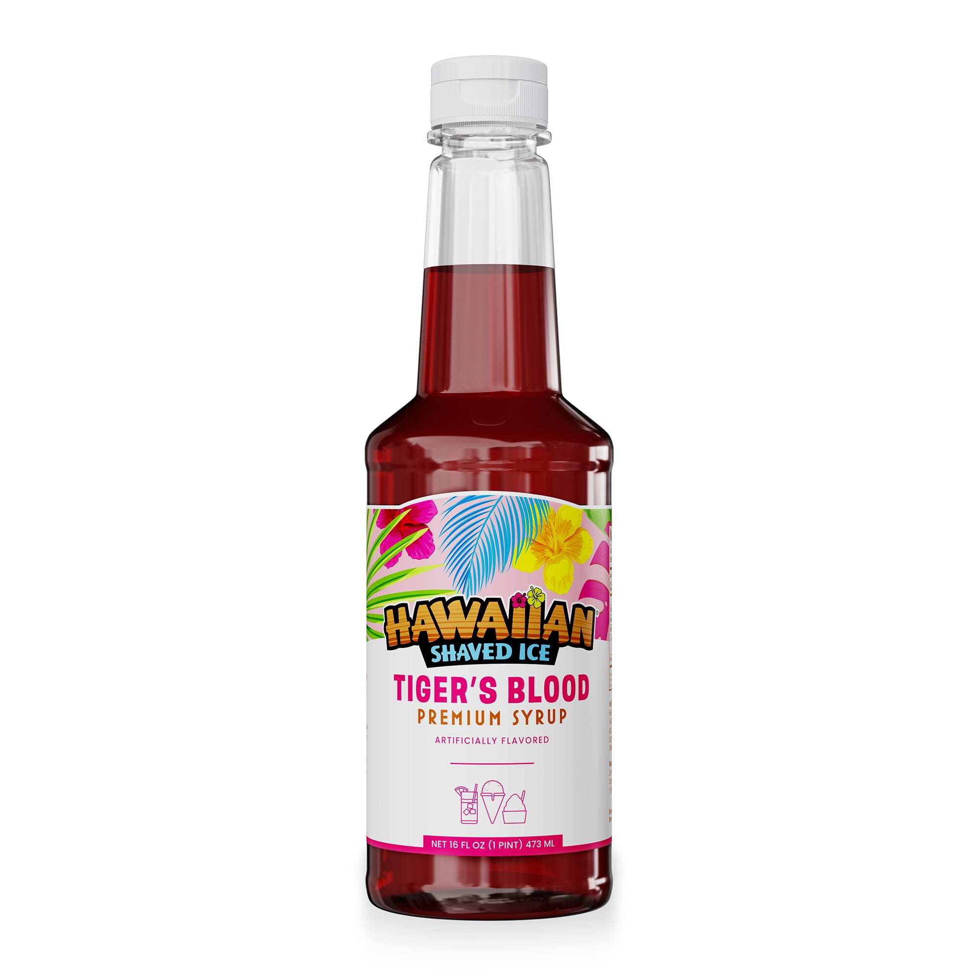 Hawaiian Shaved Ice Premium Snow Cone and Shaved Ice Syrup, Tiger's Blood Flavor, 16 fl oz, Shelf-Stable