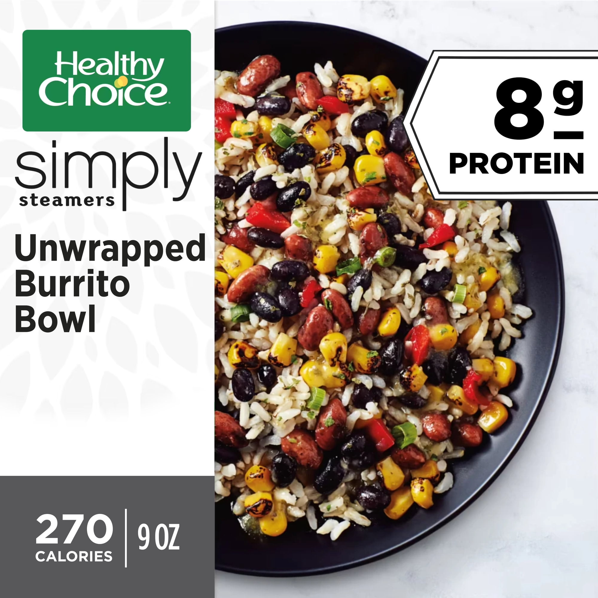 Healthy Choice Simply Steamers Unwrapped Burrito Bowl, 8g Fiber, High Fiber Frozen Meal, 9 oz. Bowl