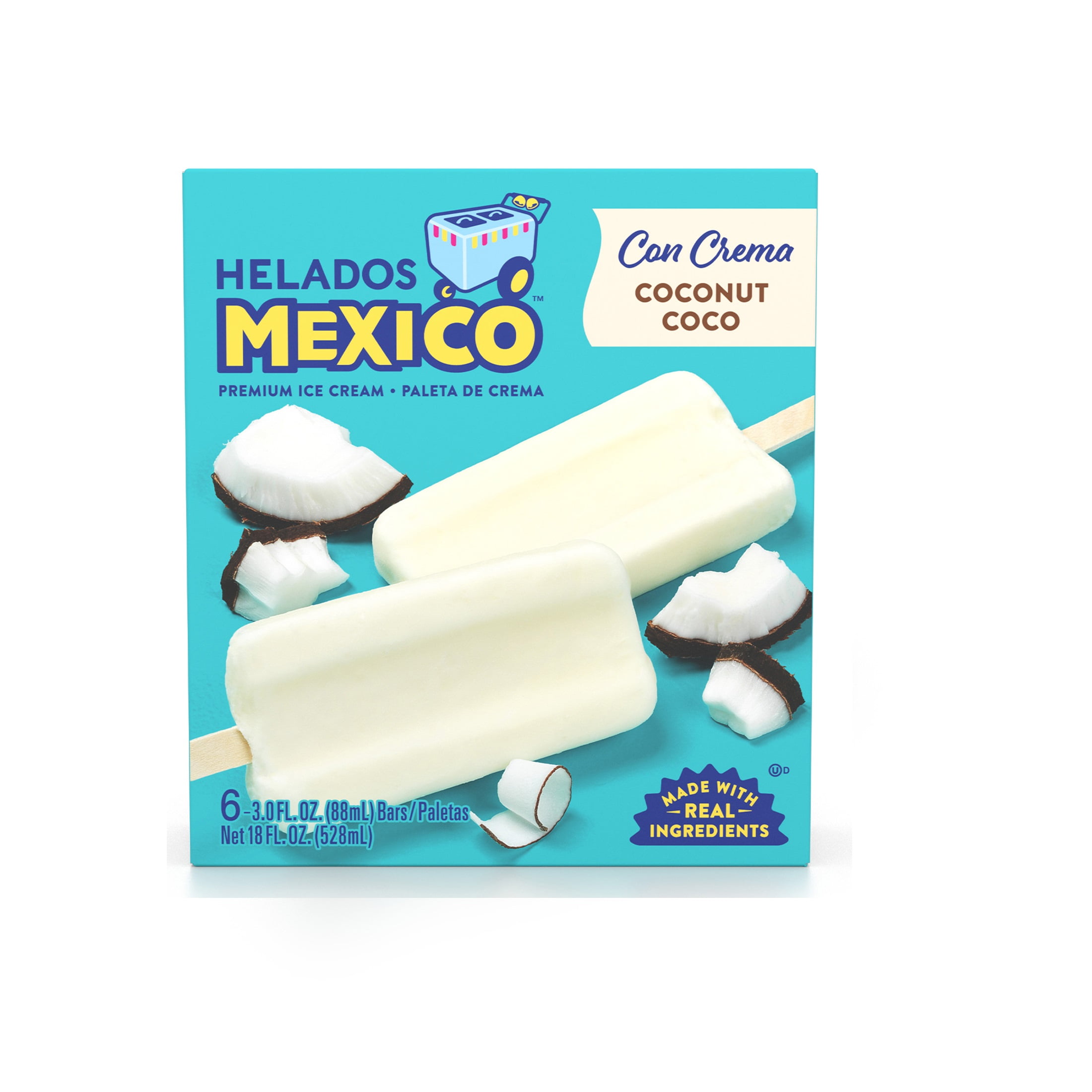 Helados Mexico Coconut Ice Cream Bars, Frozen, Gluten-Free, 16.5 fl oz, 6 Count