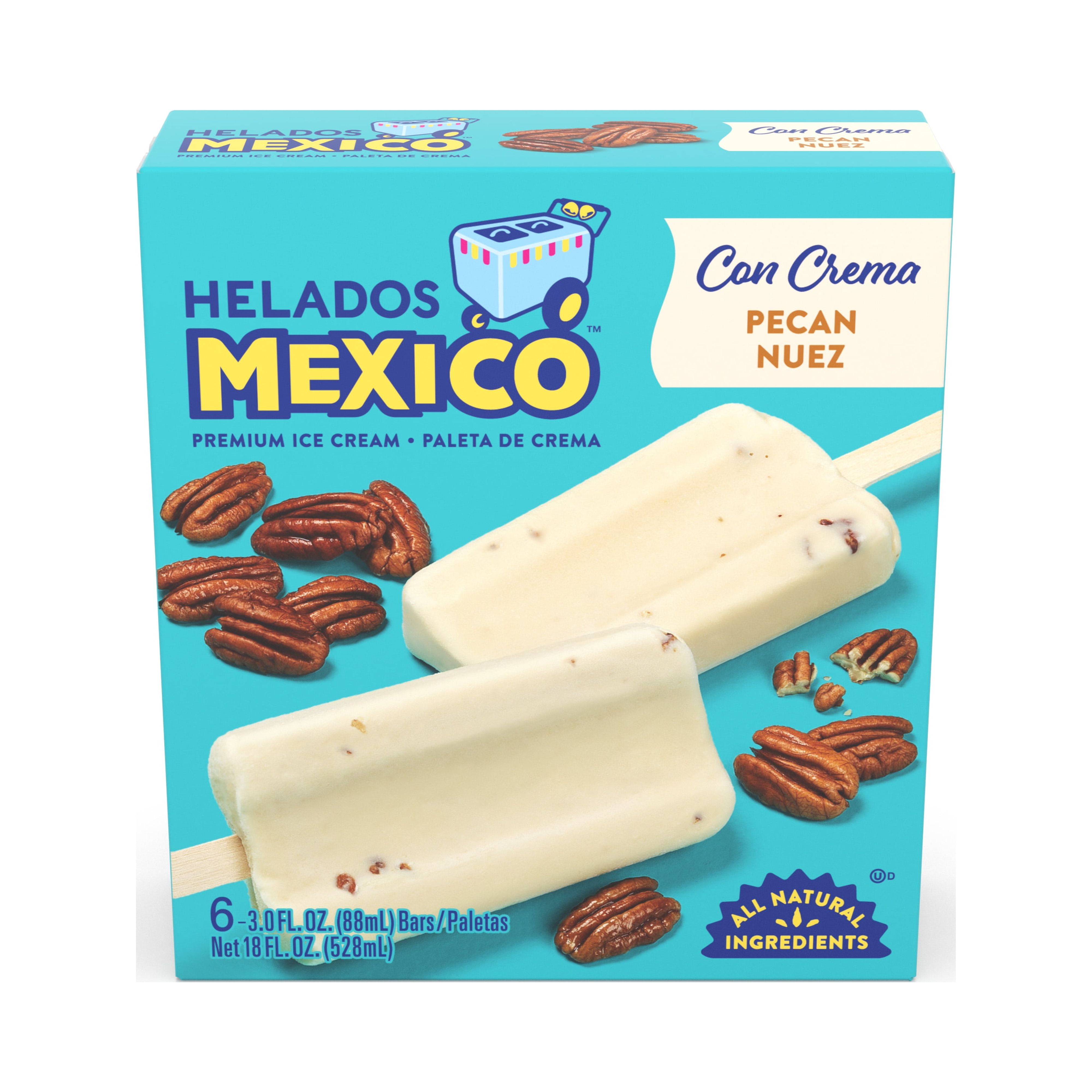 Helados Mexico Pecan Premium Ice Cream Bar, Gluten-Free, 6 Cream Paletas, 18 fl oz, Frozen