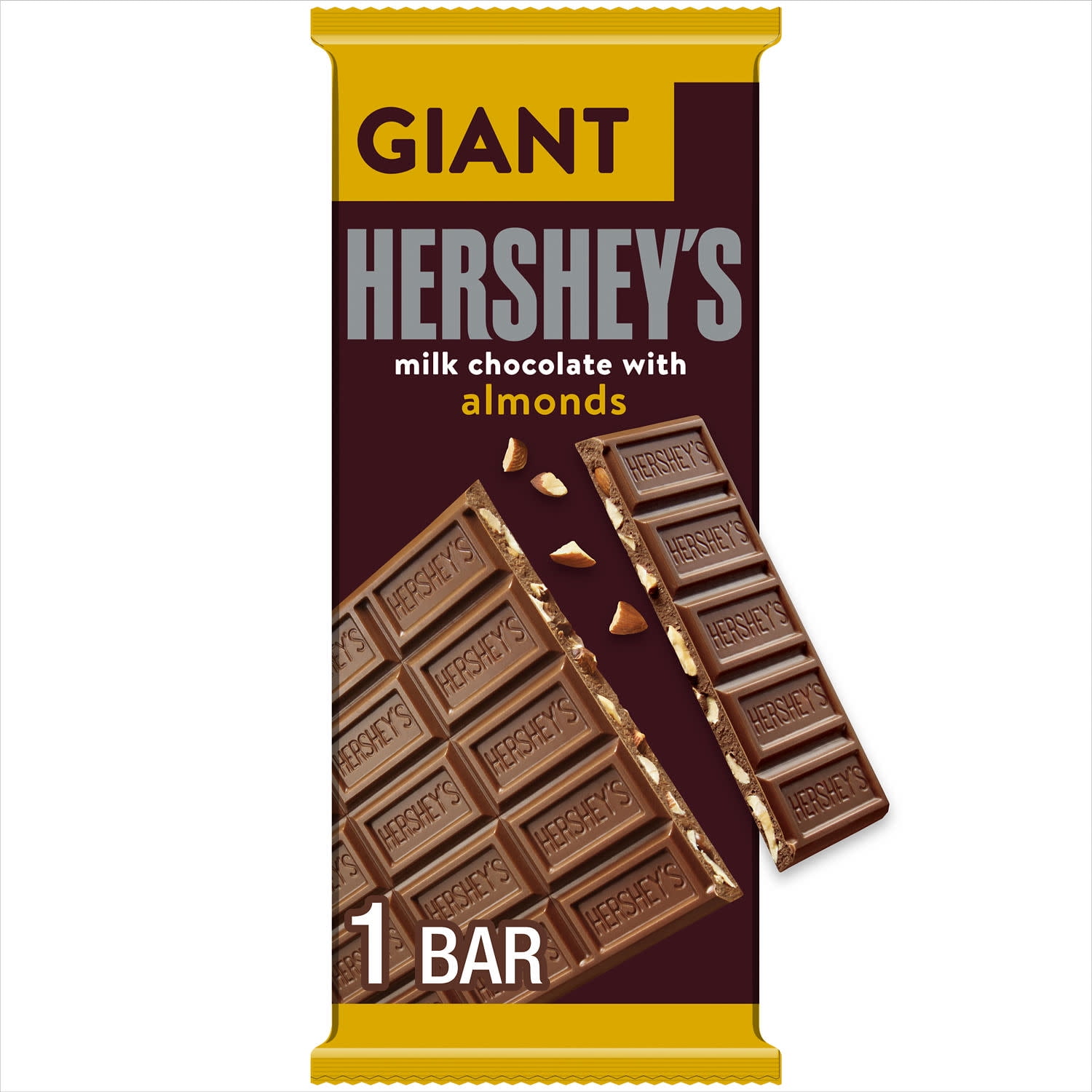 Hershey's Milk Chocolate with Almonds Giant Candy, Bar 7.37 oz, 25 Pieces