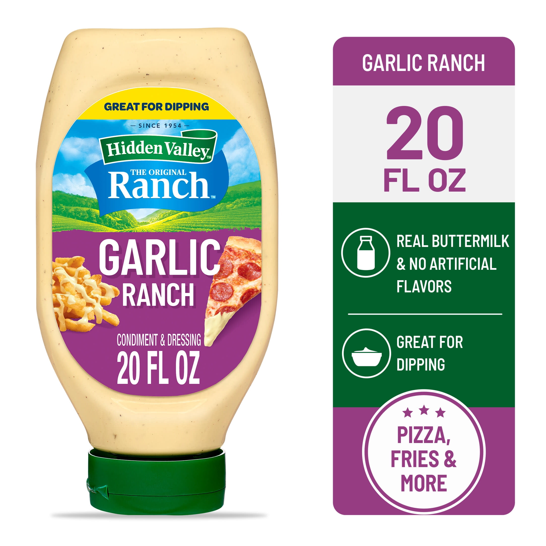 Hidden Valley Garlic Ranch Dip Sauce Condiment & Dressing, 20 fl oz Squeeze Bottle