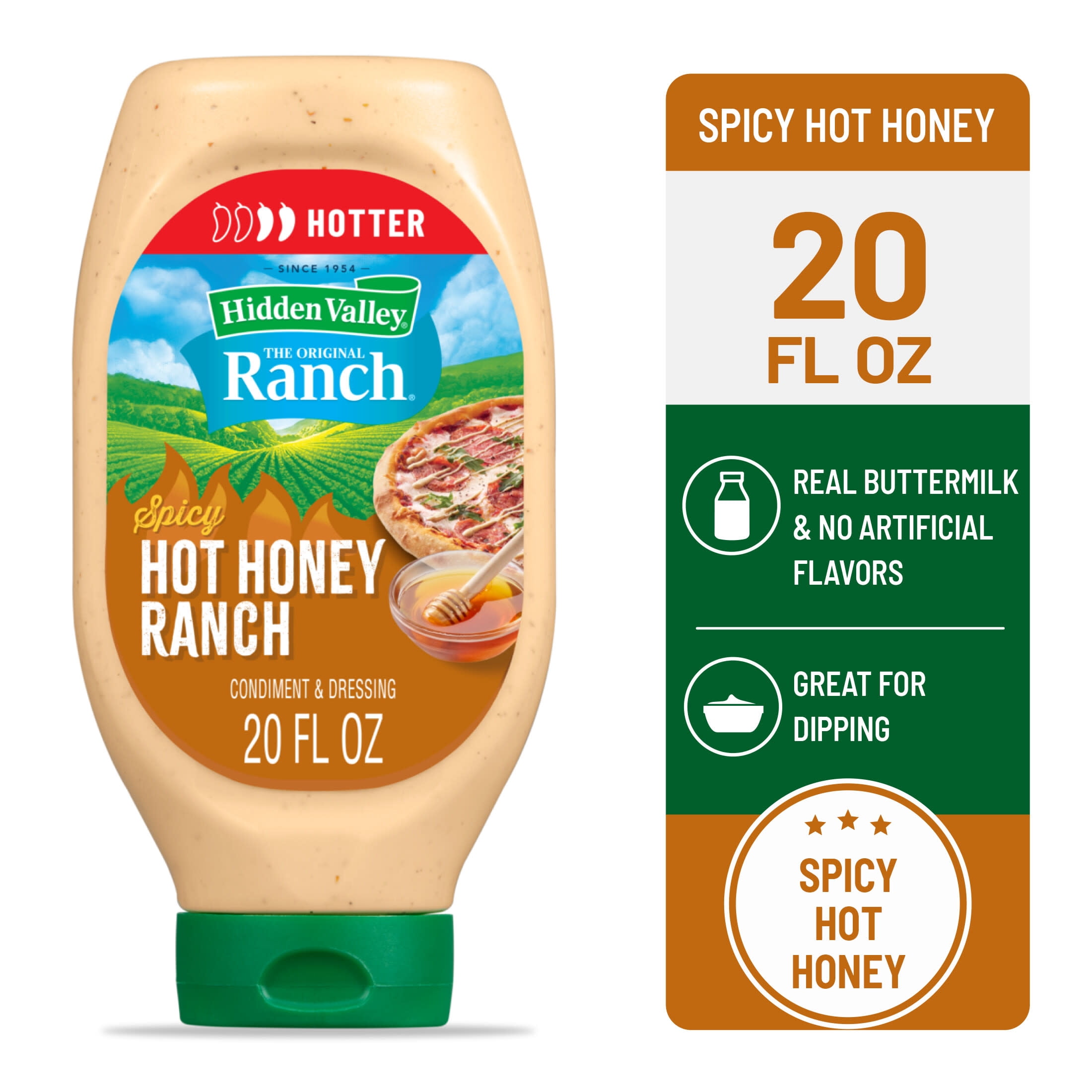 Hidden Valley Spicy Hot Honey Ranch Dip Sauce Condiment & Dressing, 20 fl oz Squeeze Bottle