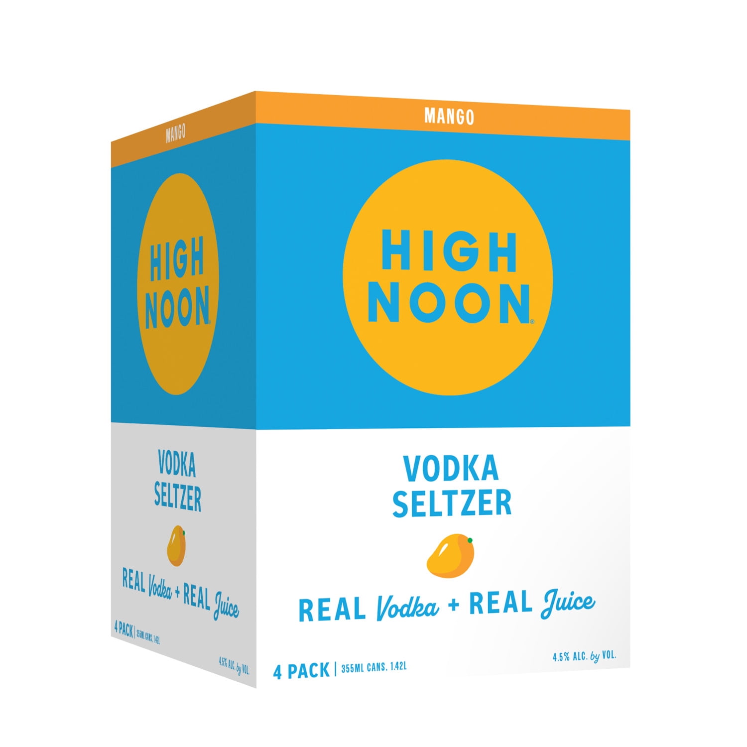 High Noon Mango Vodka Hard Seltzer, 4 Pack, 12 fl oz Cans, 4.5% ABV