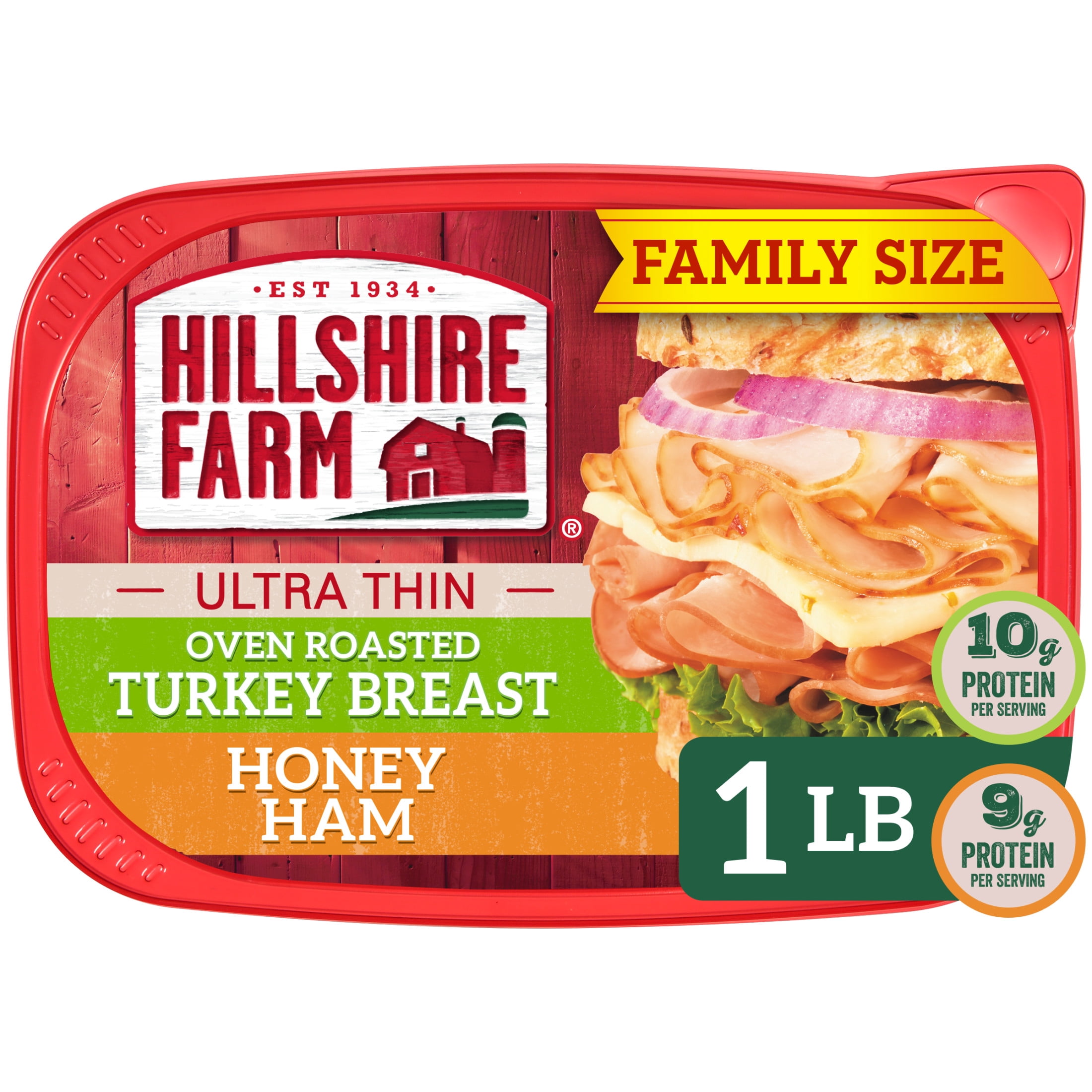 Hillshire Farm Ultra Thin Sliced Oven Roasted Turkey Breast and Honey Ham Lunchmeat, 16 oz Variety Pack Plastic Tub, Refrigerated