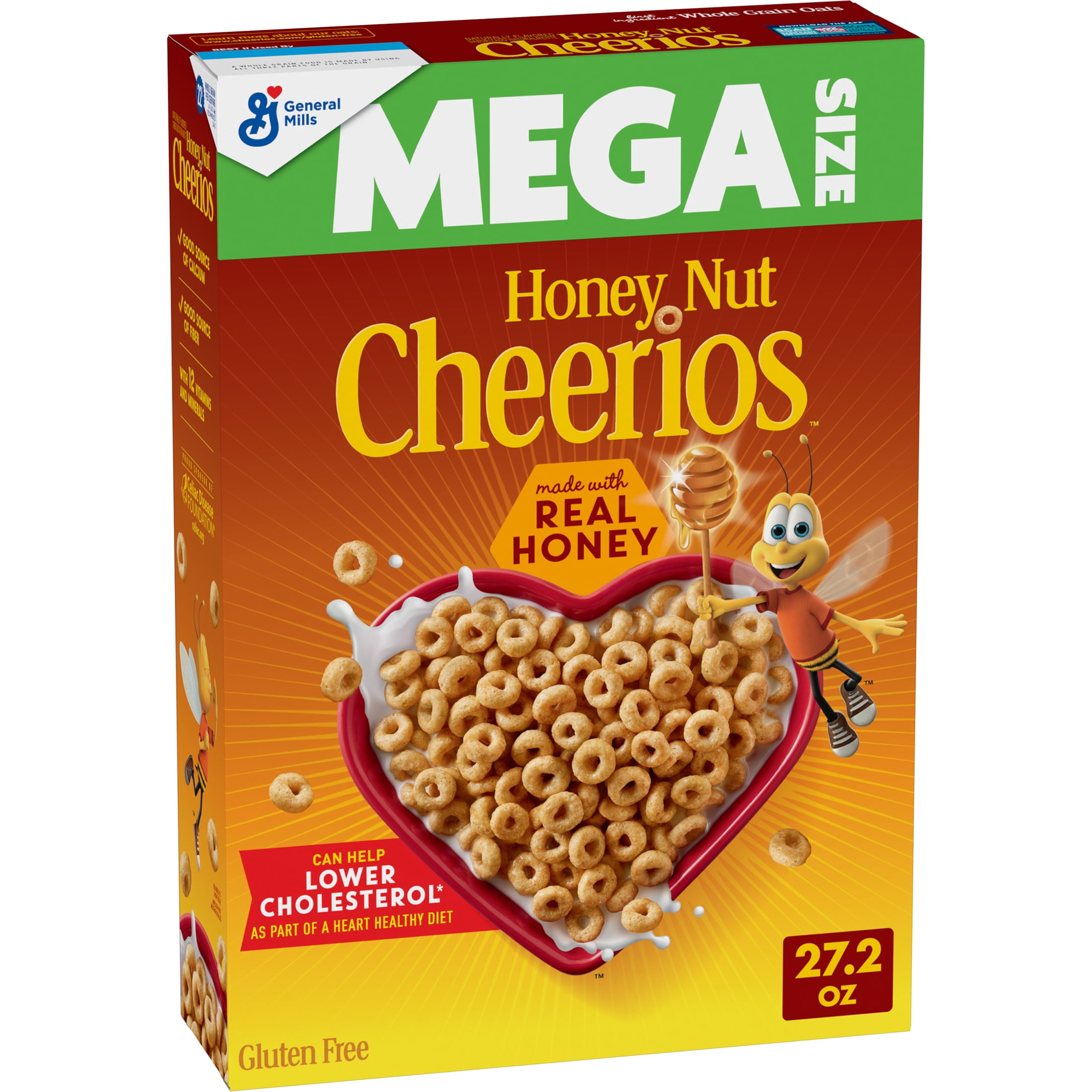 Honey Nut Cheerios, Heart Healthy Gluten Free Breakfast Cereal, Mega Size, 27.2 oz
