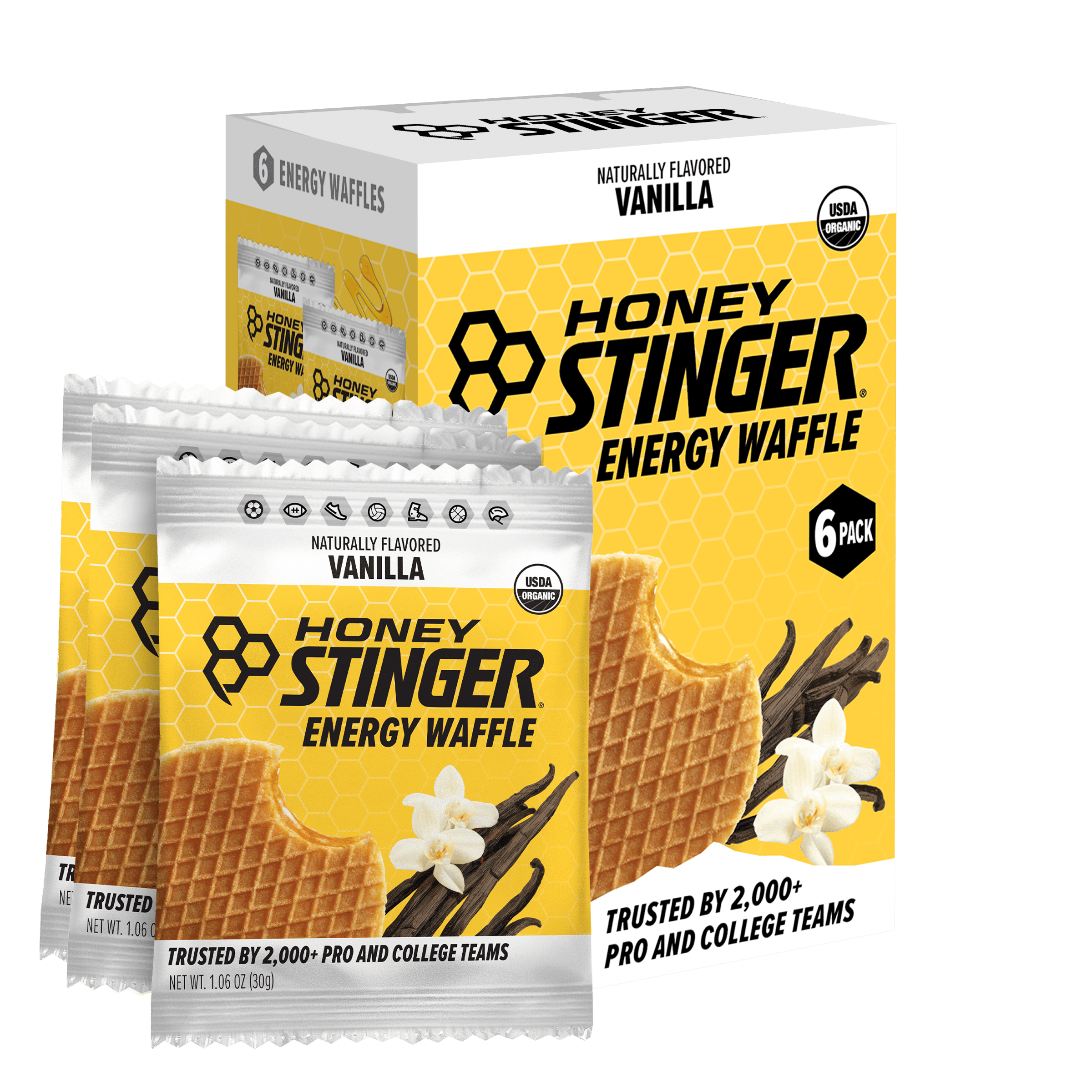 Honey Stinger Organic Energy Waffle Snack, Vanilla, 1.06 oz, 6 Count Box