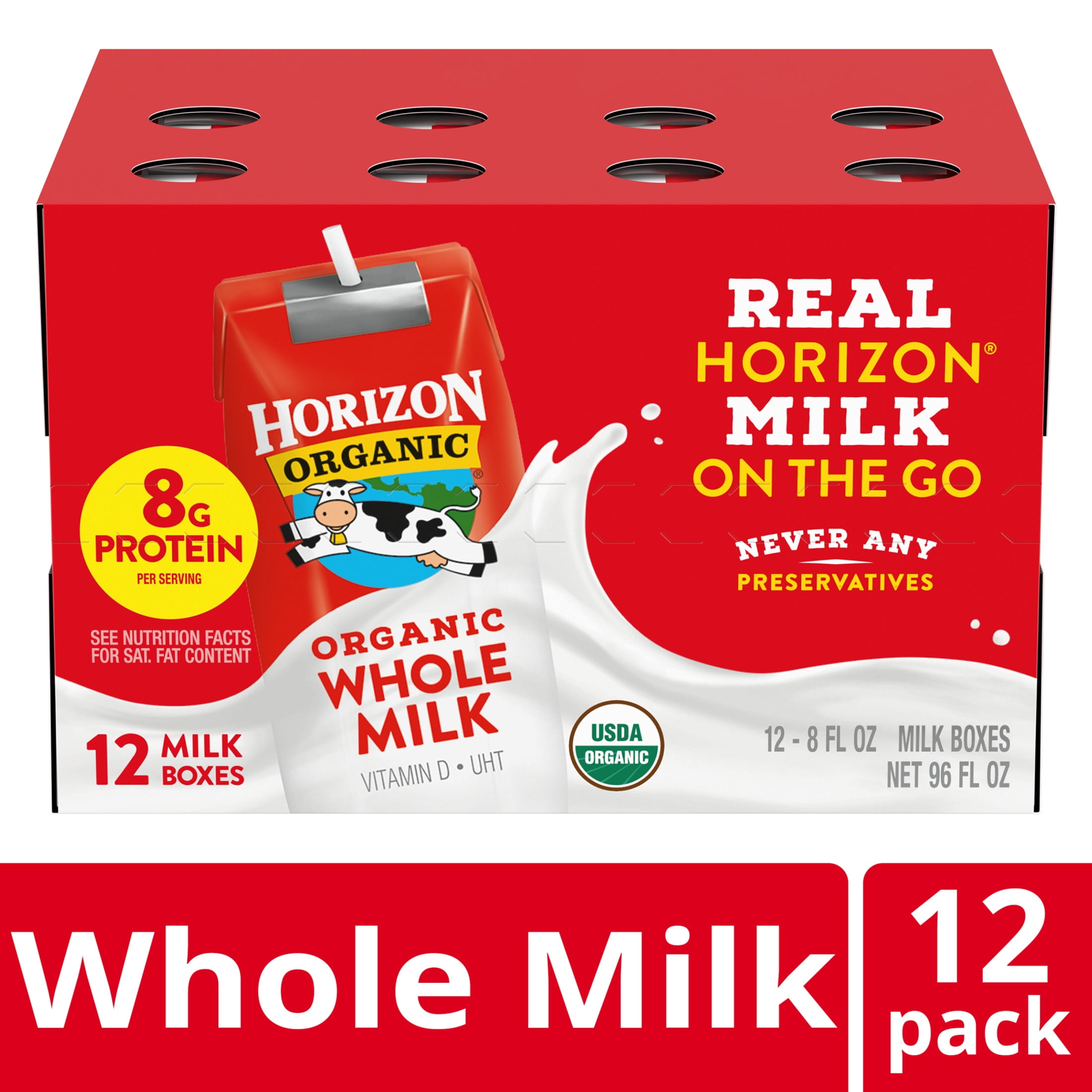 Horizon Organic Shelf Stable Whole Milk Boxes, 8 fl oz, 12 Count