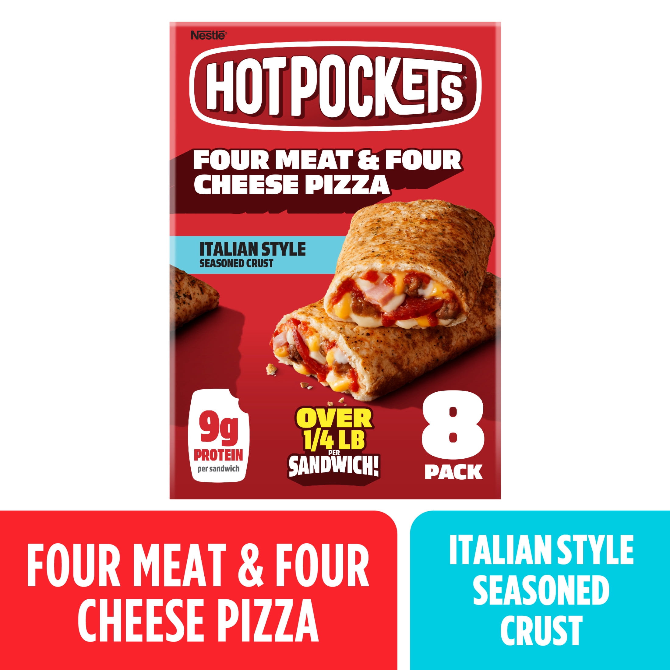 Hot Pockets Four Meat, Four Cheese Pizza Sandwich Snacks, 34 oz, 8 Pack (Frozen)
