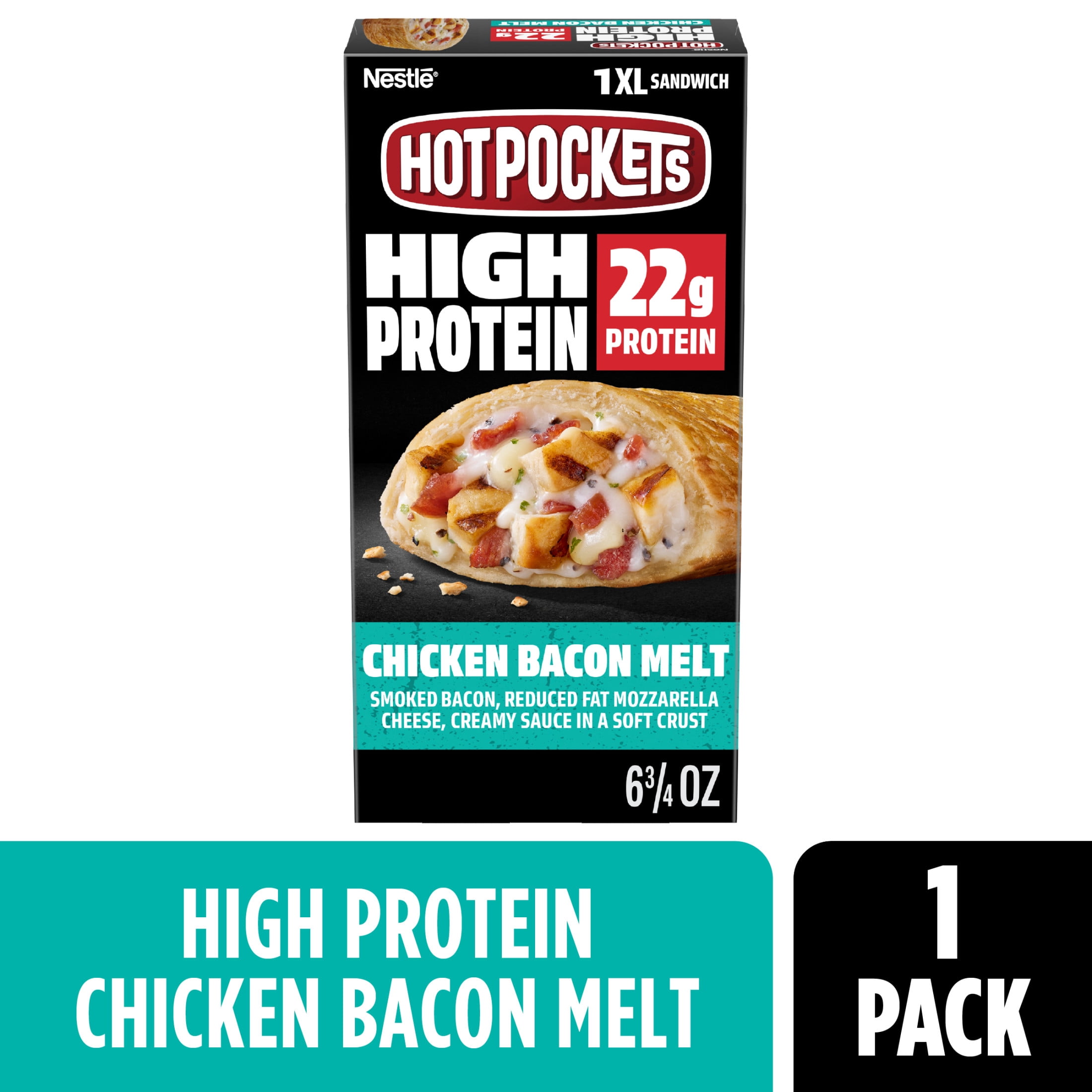 Hot Pockets High Protein Chicken Bacon Ranch Melt XL Frozen Sandwich, 6.75 oz