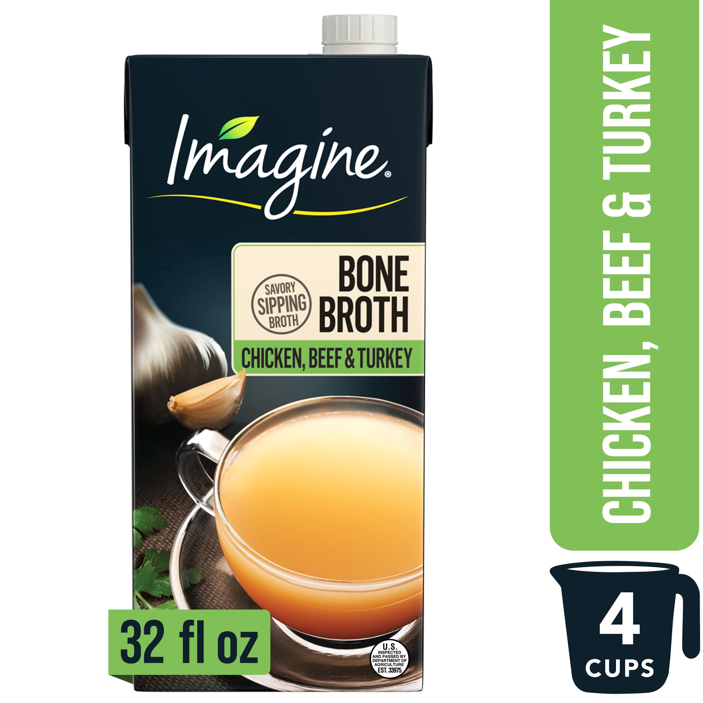 Imagine Chicken Beef &Turkey Bone Broth, 32 fl oz Carton