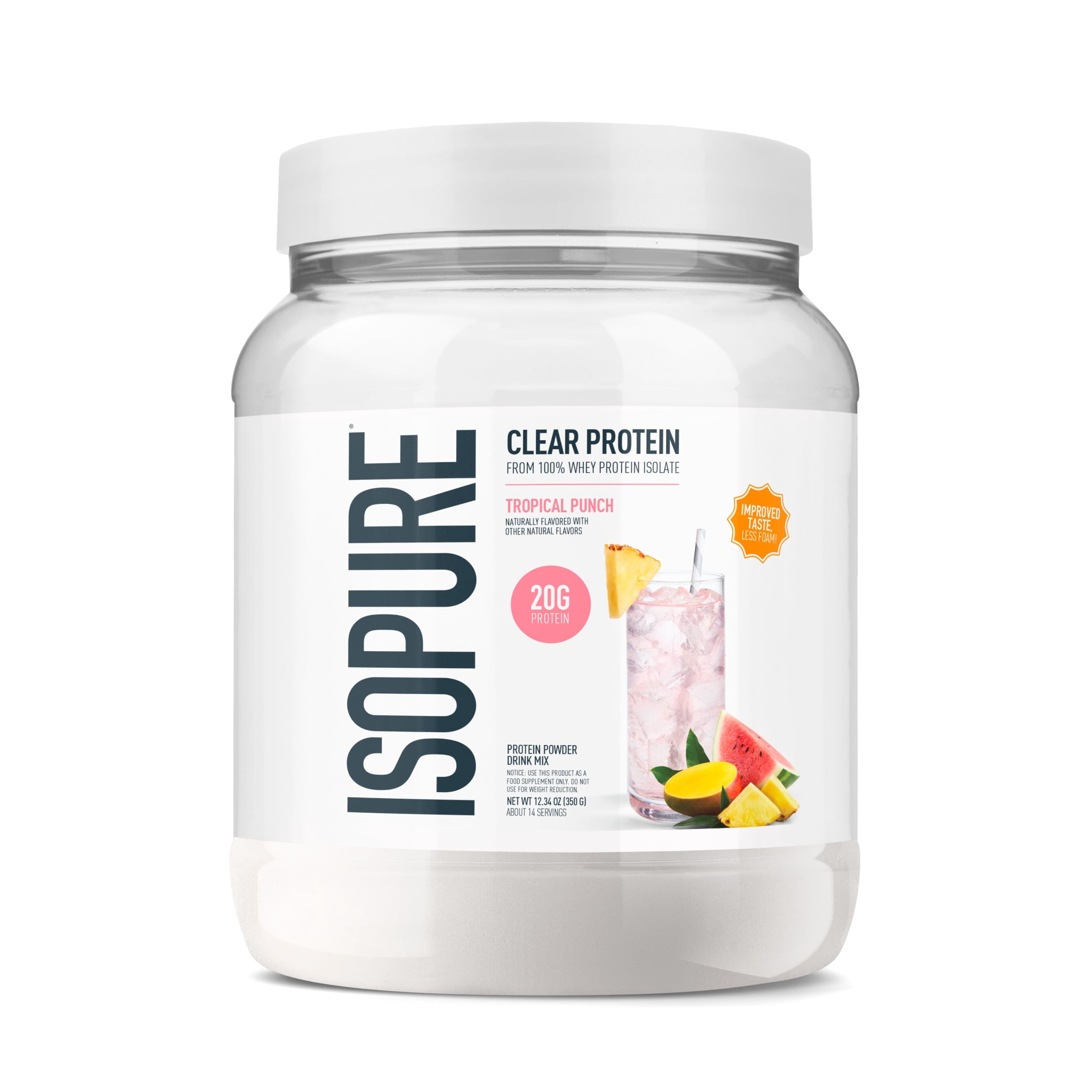 Isopure Clear Low Carb 100% Whey Protein Isolate Powder, Tropical Punch, 20g Protein, for Muscle Growth & Recovery, 14 Servings