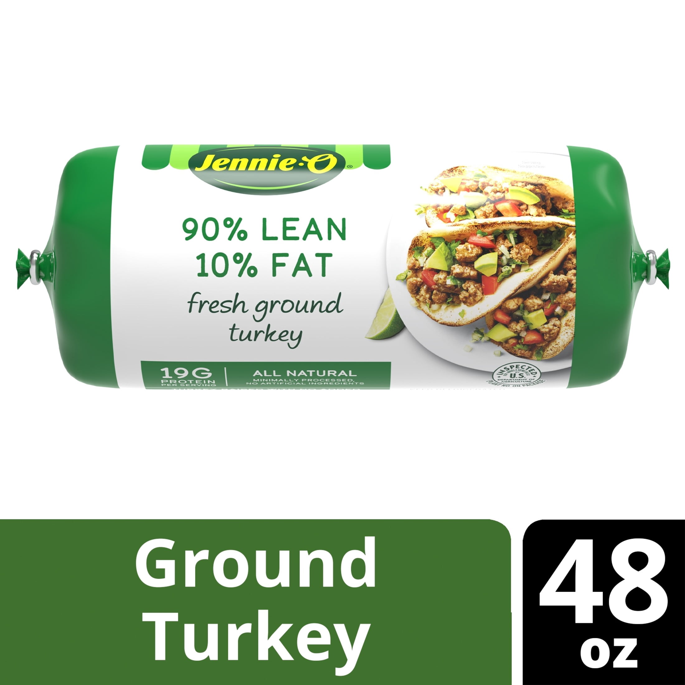 JENNIE-O Ground Fresh Lean Ground Turkey, 90% Lean/10% Fat, All Natural, Refrigerated, 3 lb Plastic Roll
