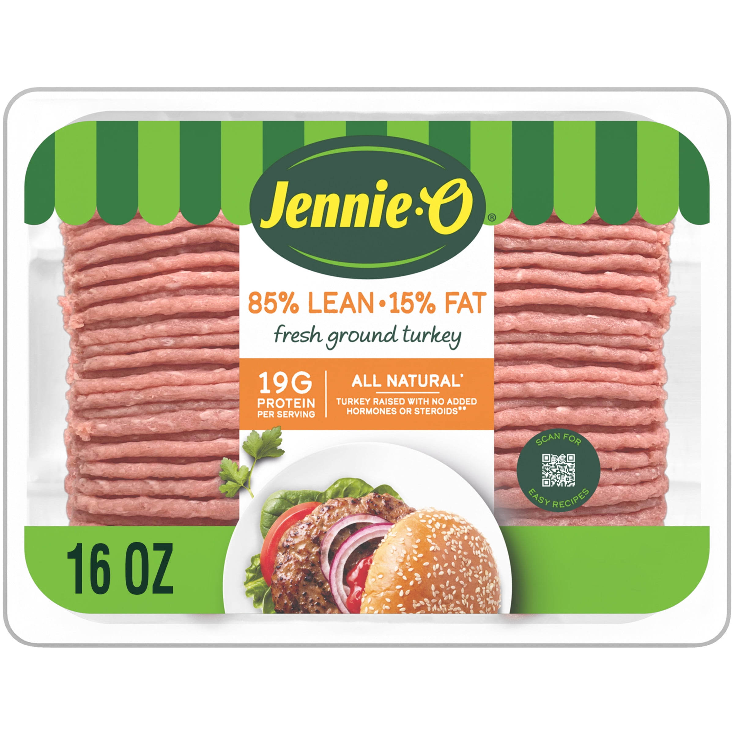 JENNIE-O Ground Turkey All Natural, 85/15%, Tray, 1 Pound, 17 Grams of Protein per Serving