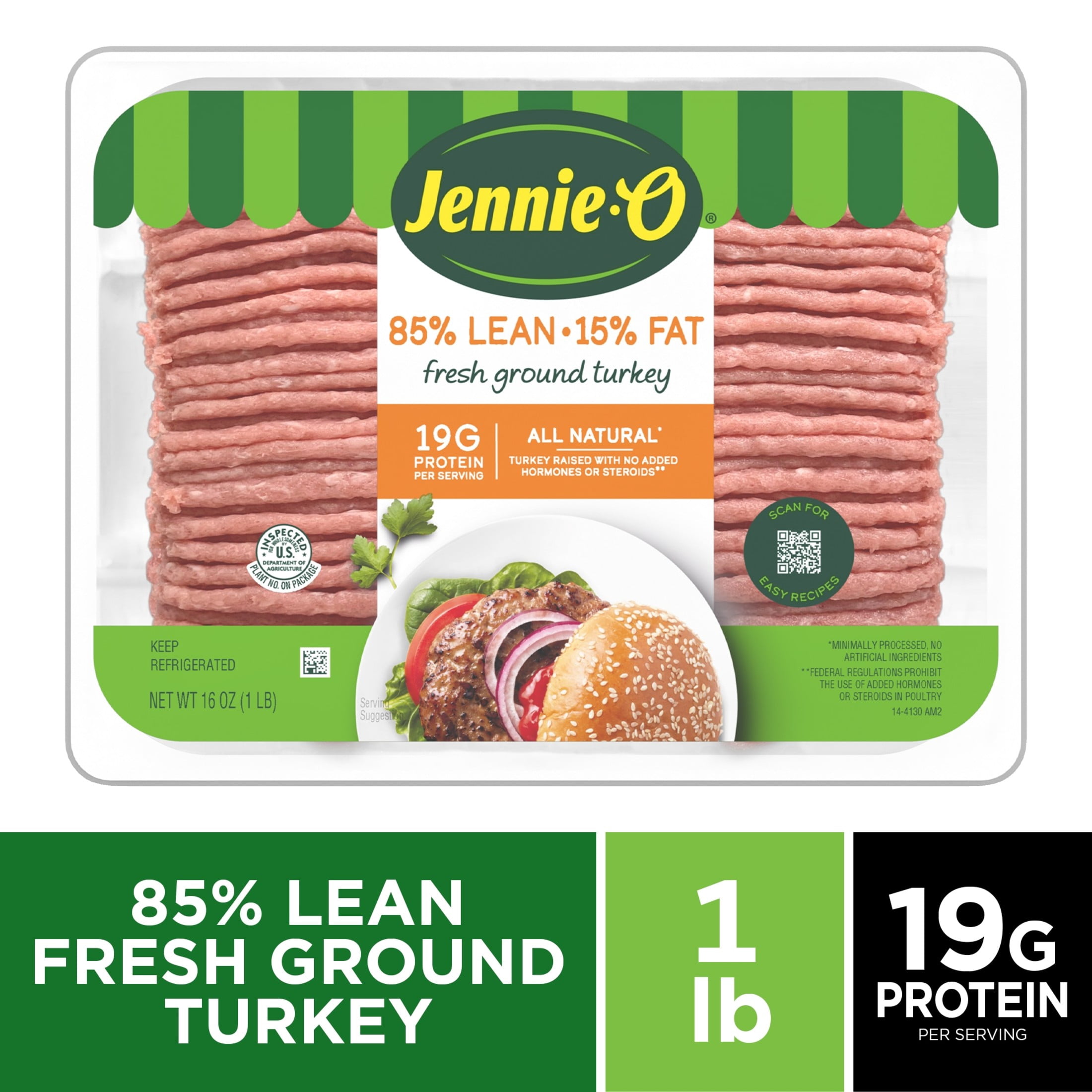 JENNIE-O Fresh Lean Ground Turkey, 85% Lean/15% Fat, *All Natural, Refrigerated, 16 oz Plastic Tray