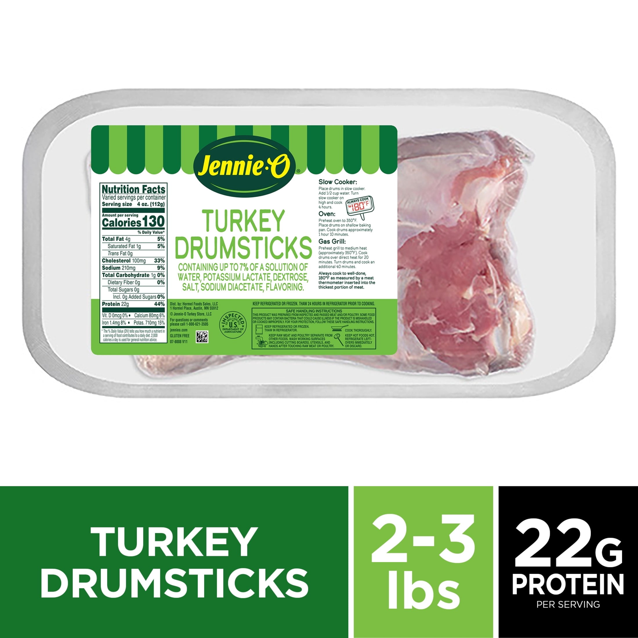 JENNIE-O Raw Turkey Drumsticks, 22g Protein per Serving, Refrigerated, 2-3 lb Plastic Tray