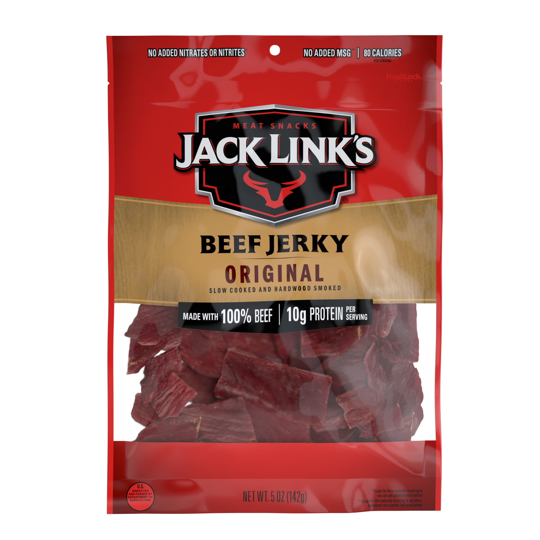 Jack Links Beef Jerky, Original, Made with 100% Beef, 10g of Protein per Serving, 5 oz, Resealable Bag