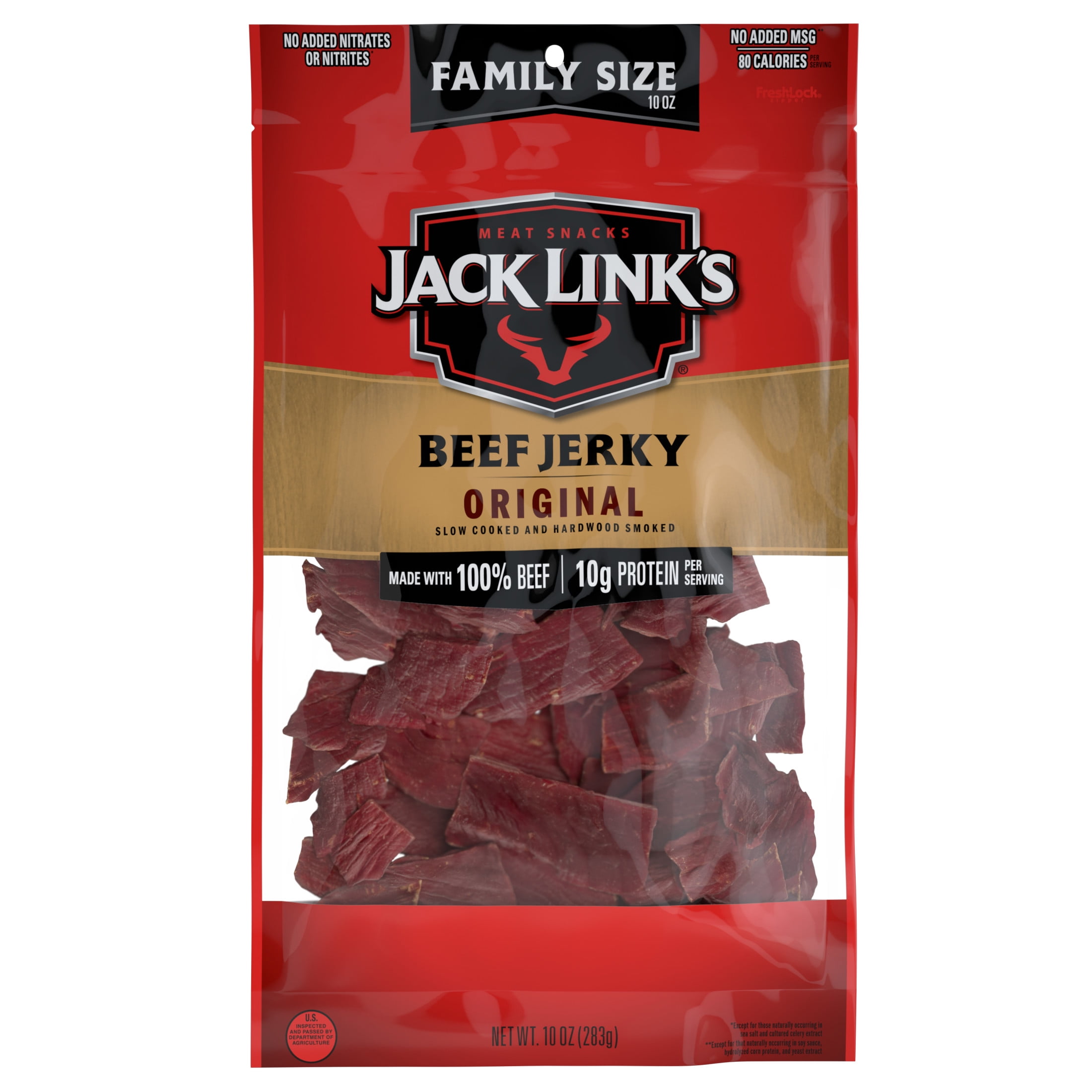 Jack Links Beef Jerky, Made with 100% Beef, Original Flavor, 10g of Protein per Serving, 10 Ounce Bag