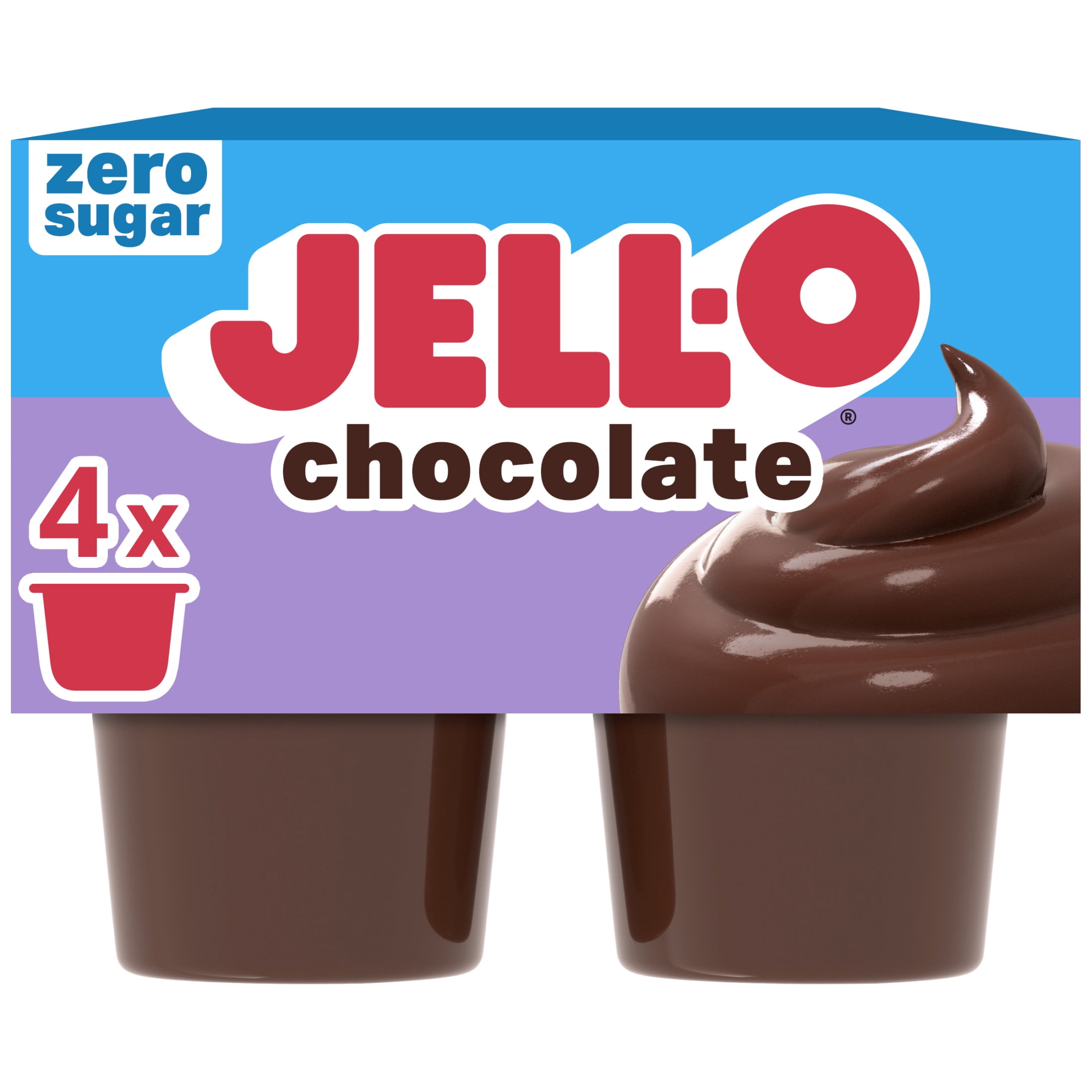 Jell-O Chocolate Zero Sugar Ready-to-Eat Pudding Snack Cups, 4 Count Cups
