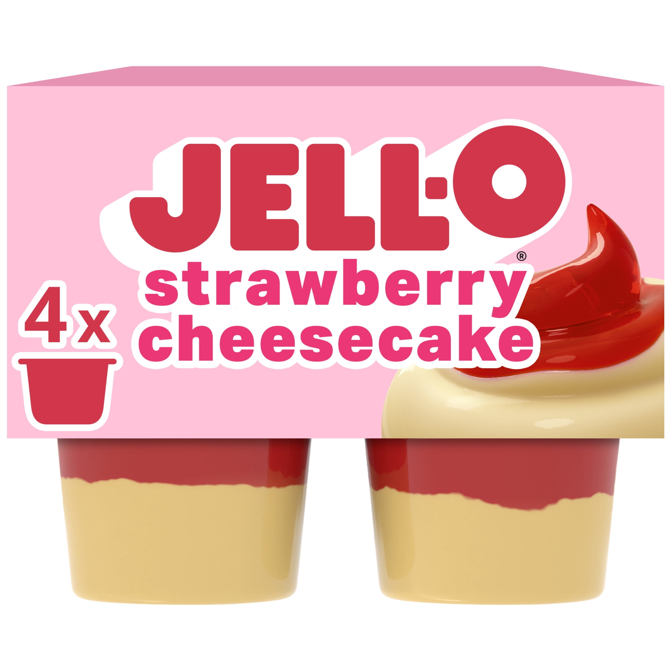 Jell-O Strawberry Artificially Flavored Ready-to-Eat Cheesecake Snacks, 4 Count Snack Cups