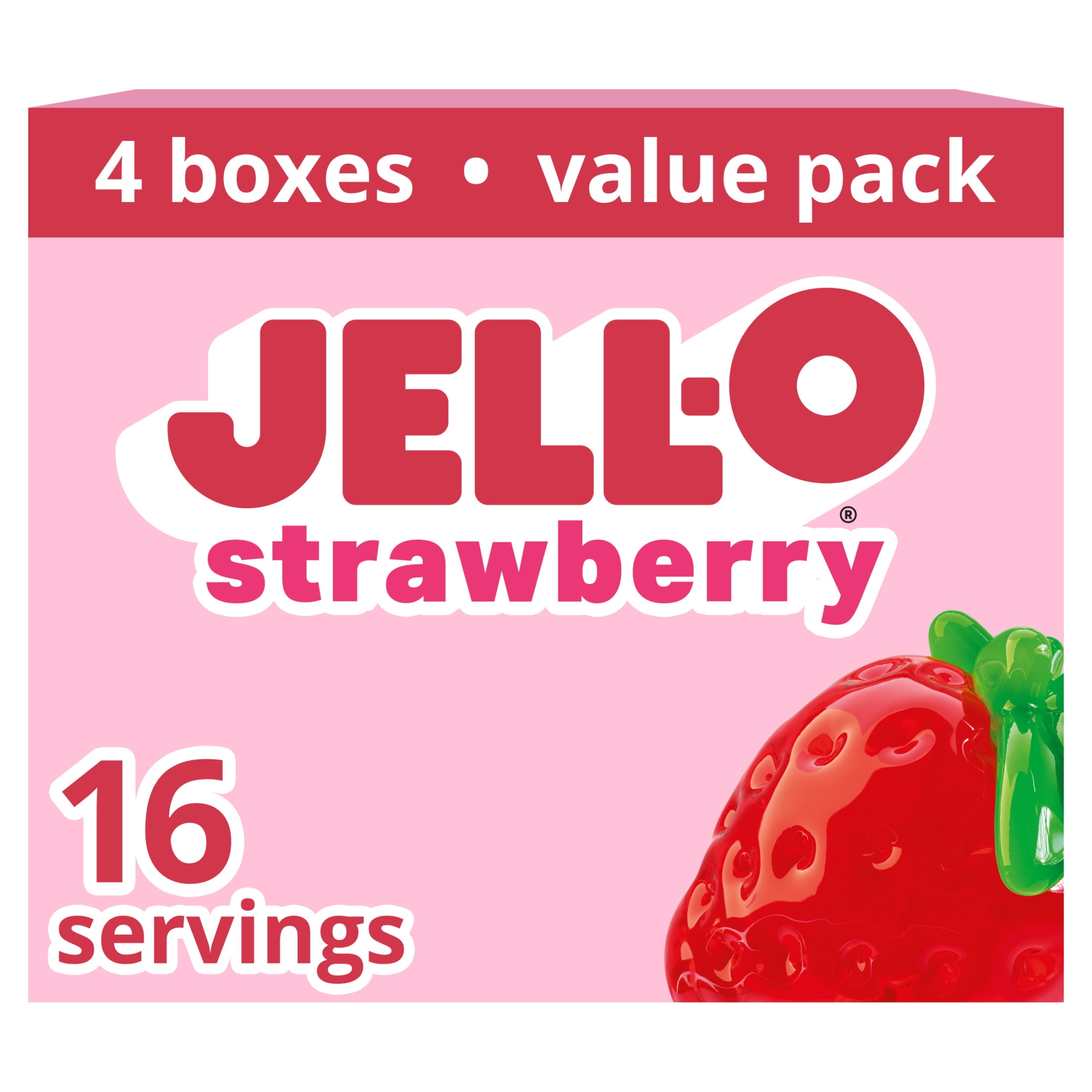 Jell-O Strawberry Gelatin Dessert Mix Value Pack, 4 Count Pack, 3 oz Boxes