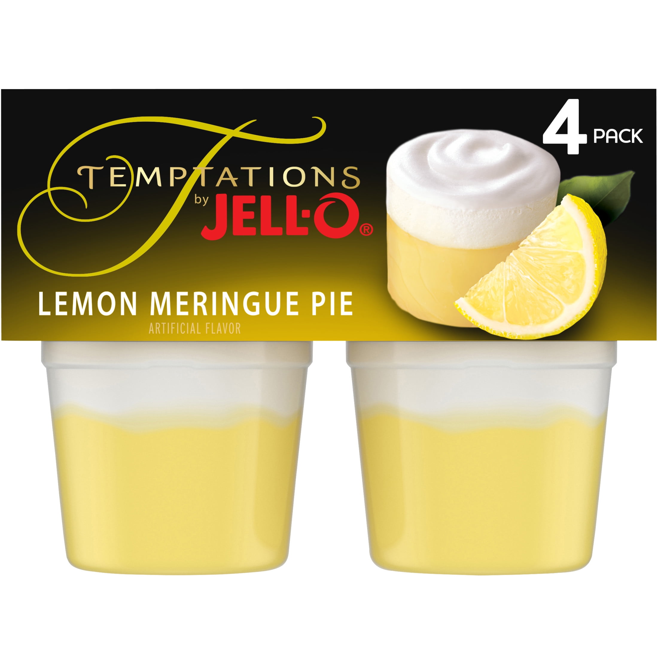 Jell-O Temptations Lemon Meringue Pie Pudding Cups Snack, 4 Ct Cups