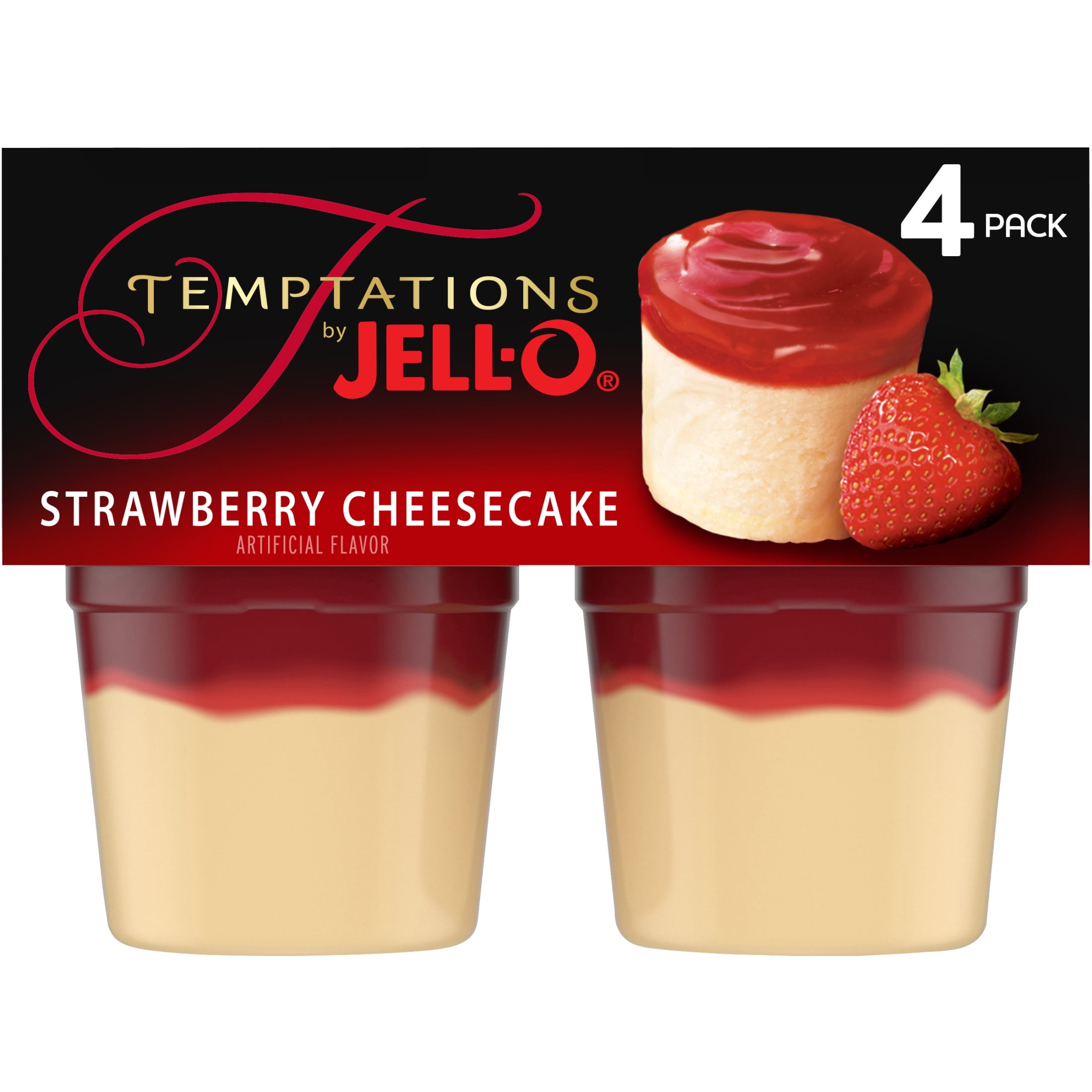 Jell-O Temptations Strawberry Ready-to-Eat Cheesecake Snacks, 4 ct Cups