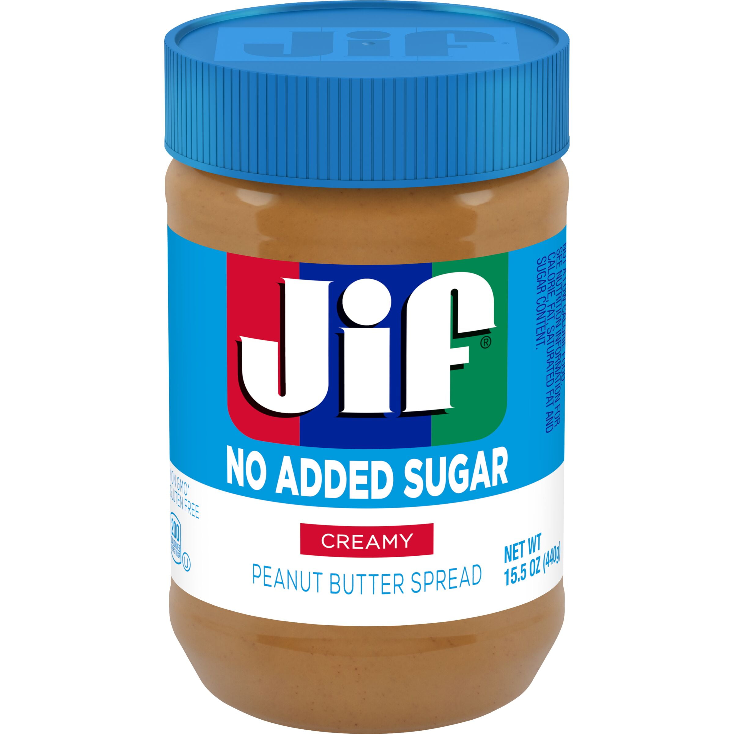 Jif No Added Sugar Creamy Peanut Butter Spread, 15.5 oz. - Smooth, Creamy Texture, No Stir Peanut Butter Spread
