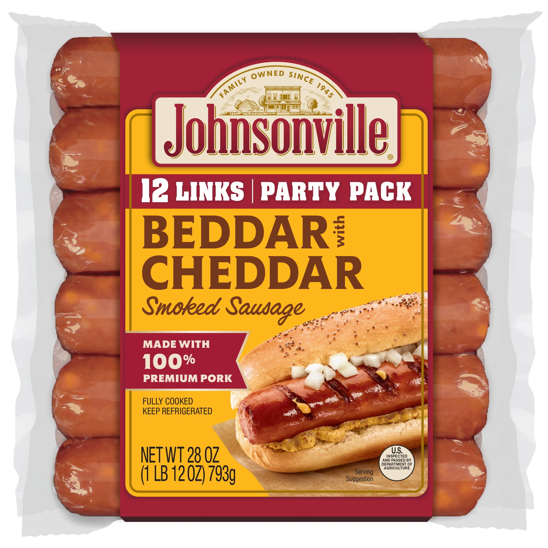 Johnsonville Beddar with Cheddar Smoked Sausage, 12 Links, 1 lb 12 oz, Refrigerated