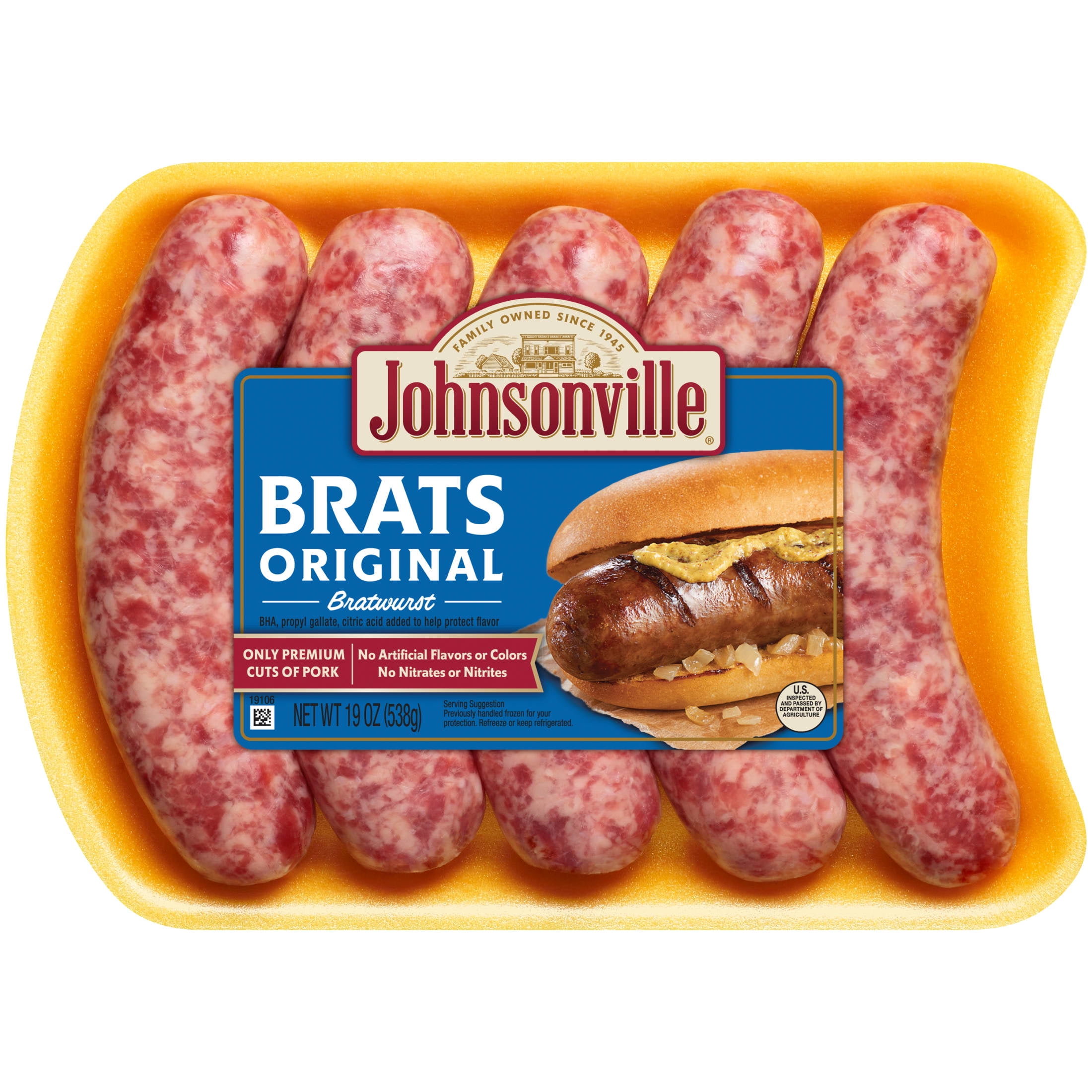 Johnsonville Brats Original Pork Bratwurst Links, 19 oz (5 Count) Refrigerated