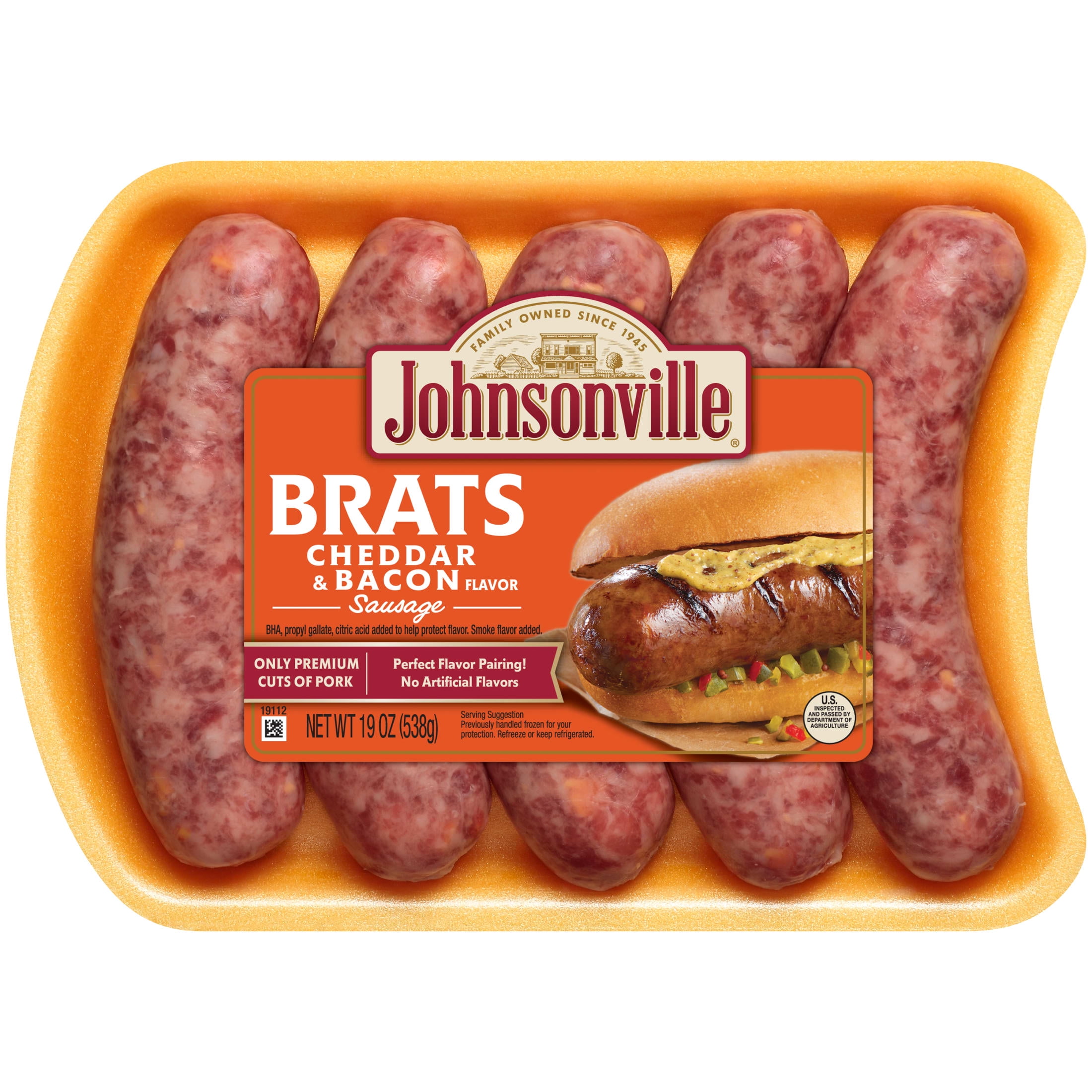 Johnsonville Brats Cheddar & Bacon Pork Bratwurst Links, 19 oz, (5 Count) Refrigerated