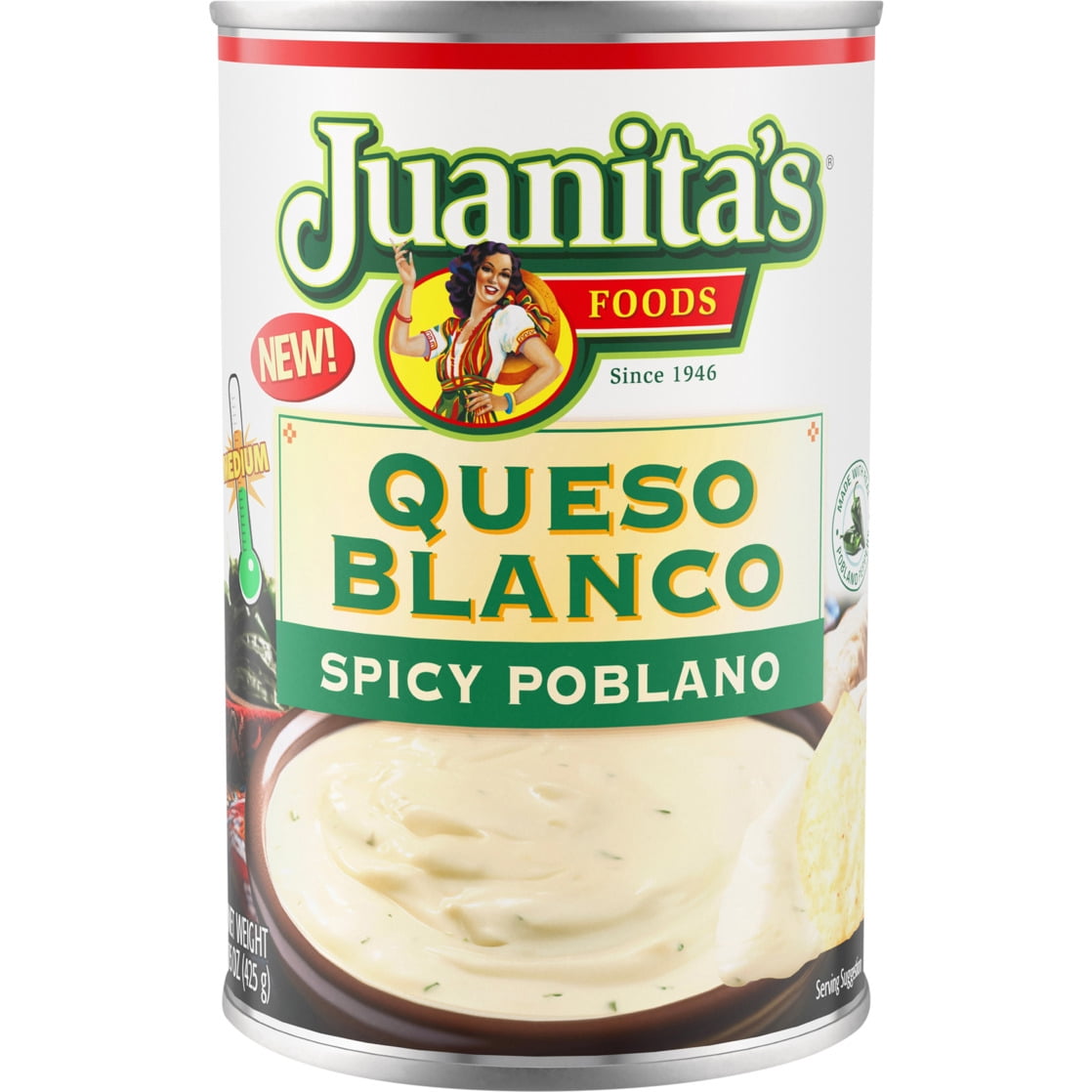 Juanita's Foods Queso Blanco Spicy Poblano Cheese Sauce, 15 oz Can