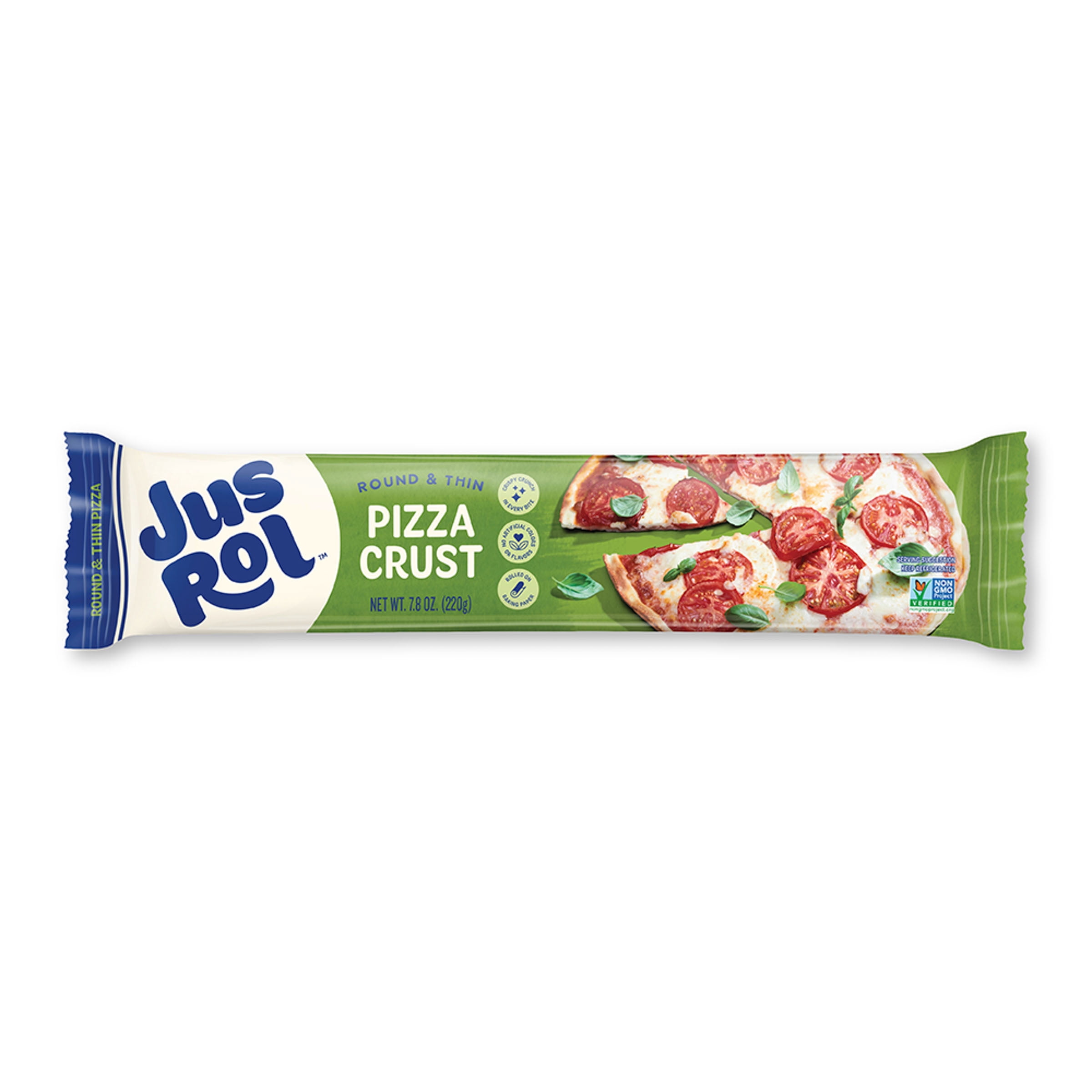 Jus-Rol Round & Thin Pizza Crust, Pre-Rolled Refrigerated Dough, 7.8 oz, Thin Crust Base for Homemade Pizza