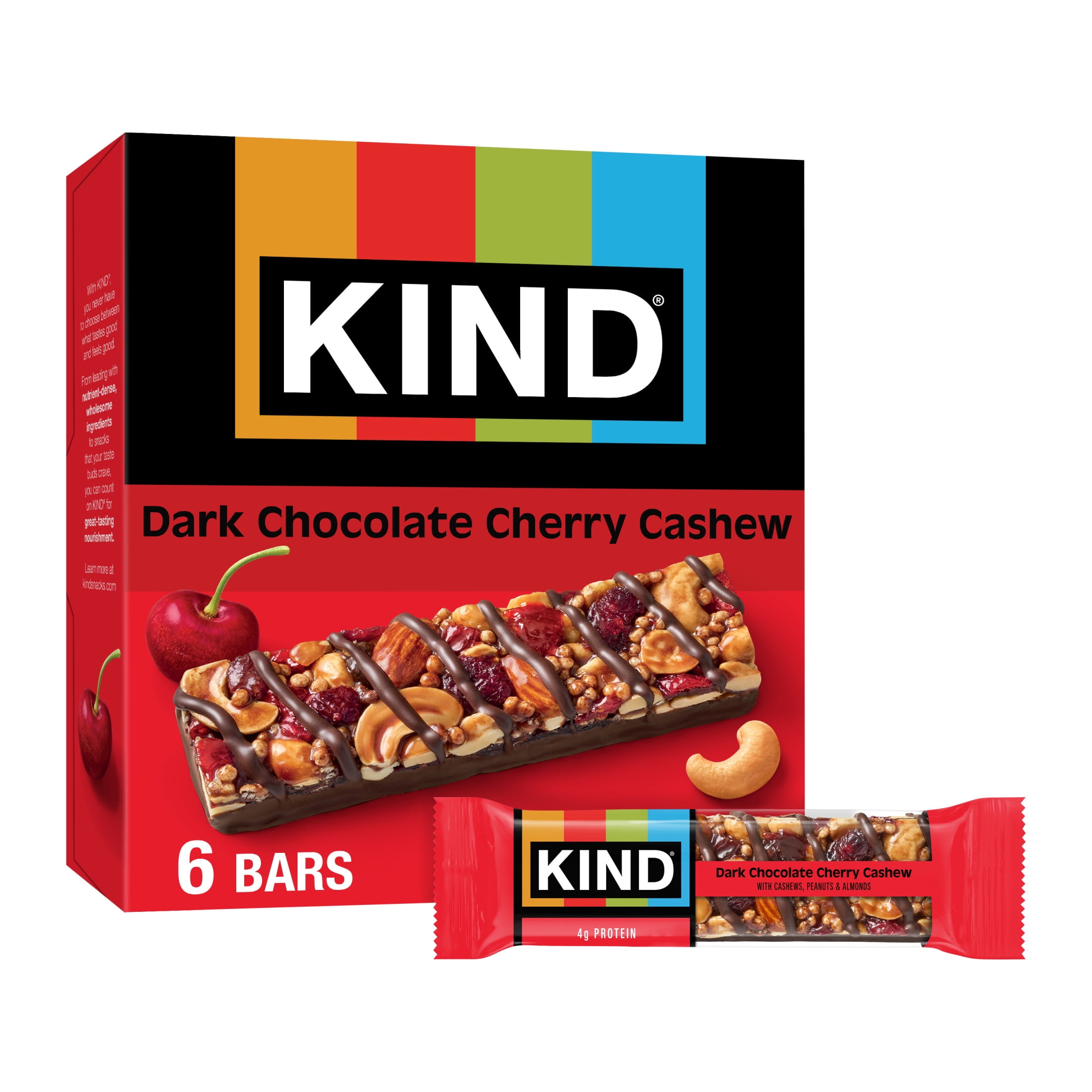 KIND Snack Bars, Dark Chocolate Cherry Cashew, Gluten Free, Low Sodium, 1.4oz, 6 Count