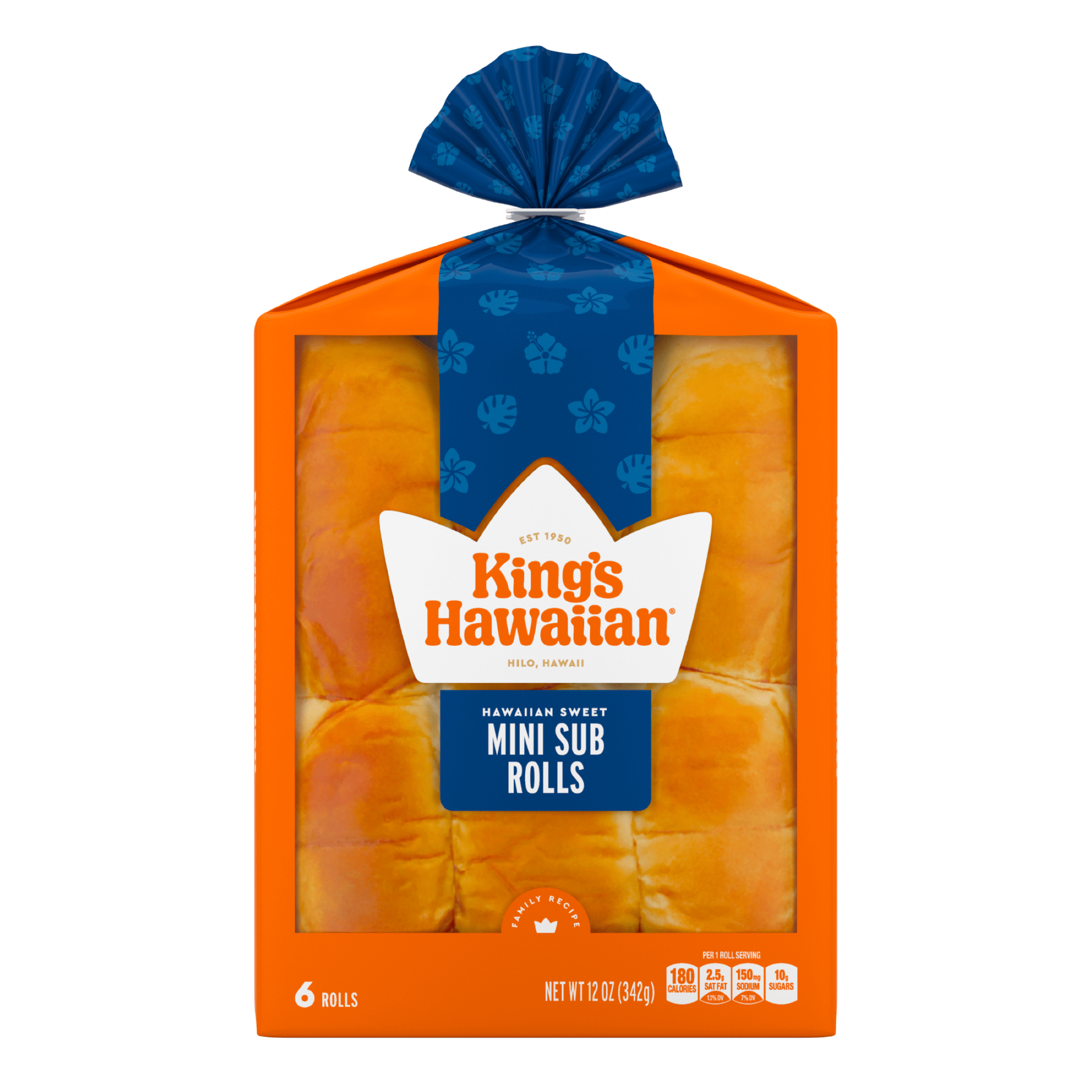 King's Hawaiian Original Hawaiian Sweet Mini Sub Rolls 6 Count, 12 oz, Shelf-Stable