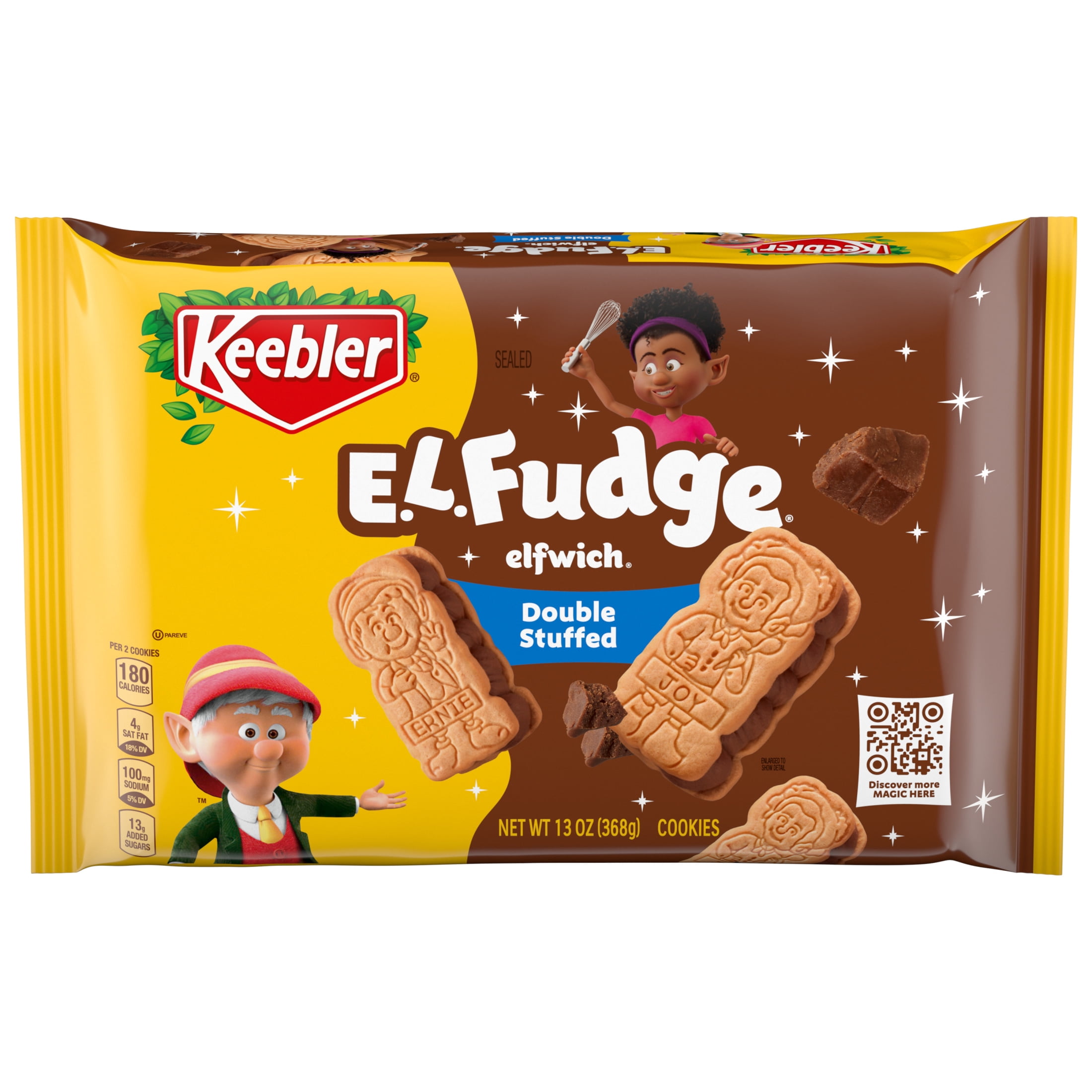 Keebler E.L. Fudge Double Stuffed Elfwich Cookies, Sandwich Cookies Stuffed with Crme Filling, 13 oz