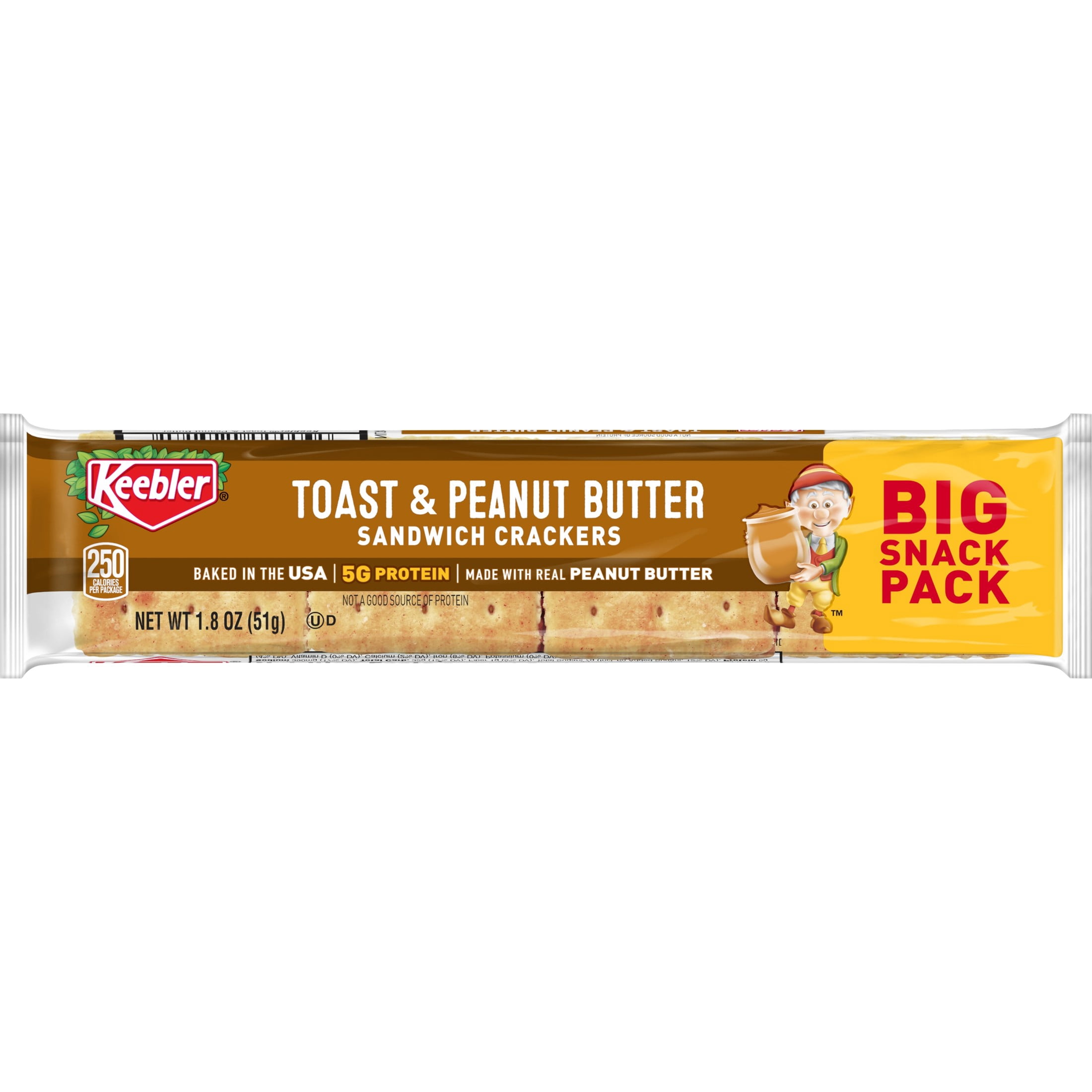 Keebler Toast and Peanut Butter Sandwich Crackers, Single Serve Snack Crackers, 1.8 oz