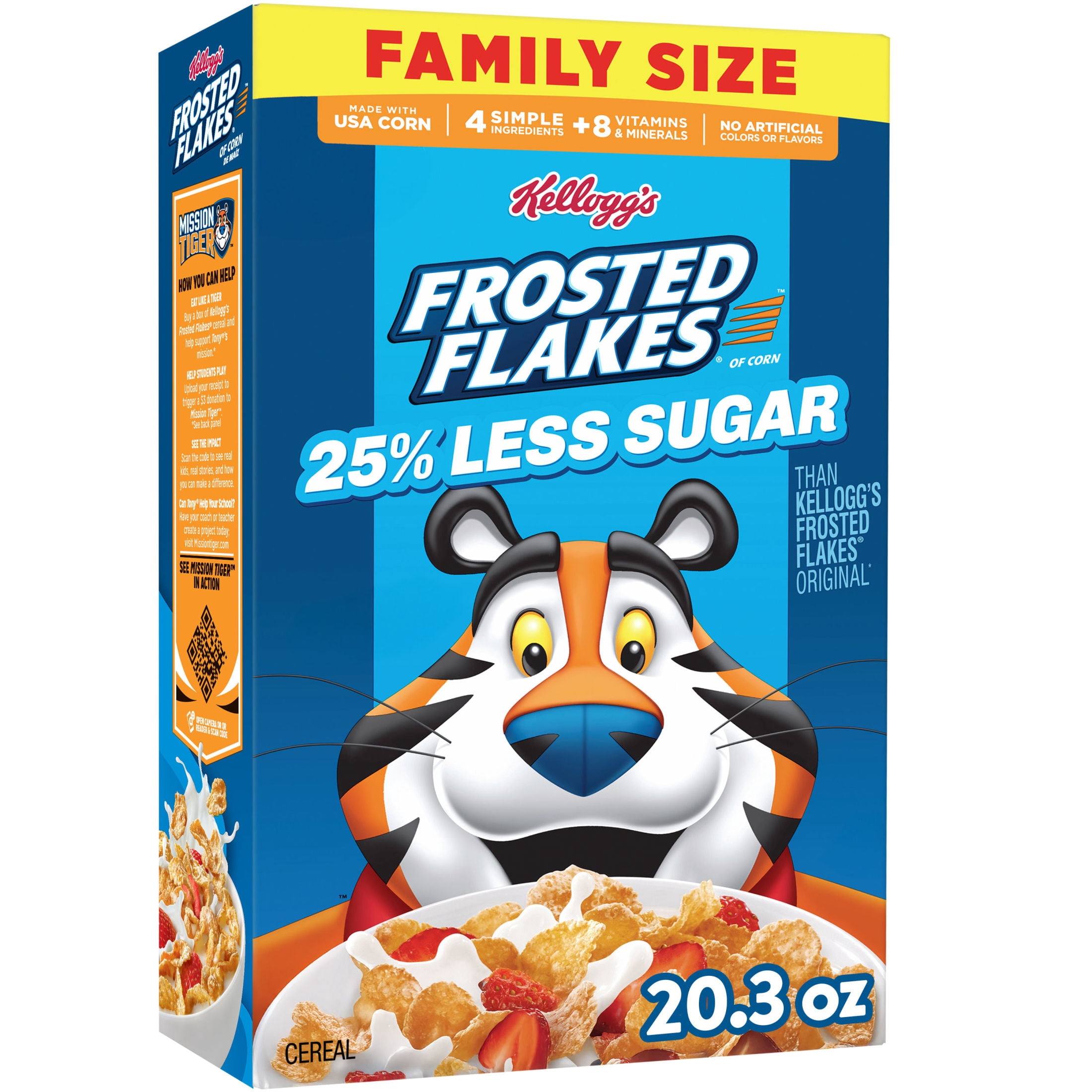 Kellogg's Frosted Flakes 25% Less Sugar Breakfast Cereal, Family Size, 20.3 oz