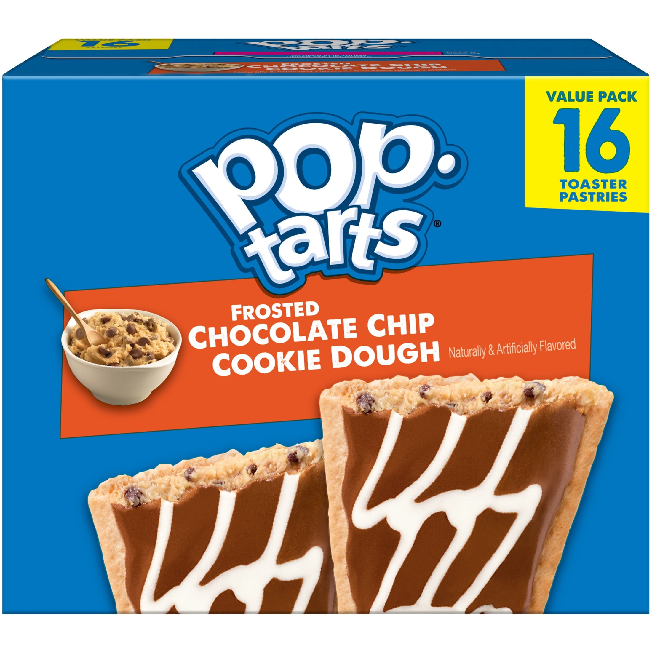 Pop-Tarts Frosted Chocolate Chip Cookie Dough Toaster Pastries, Breakfast Foods, Shelf-Stable, 27 oz (16 Count)