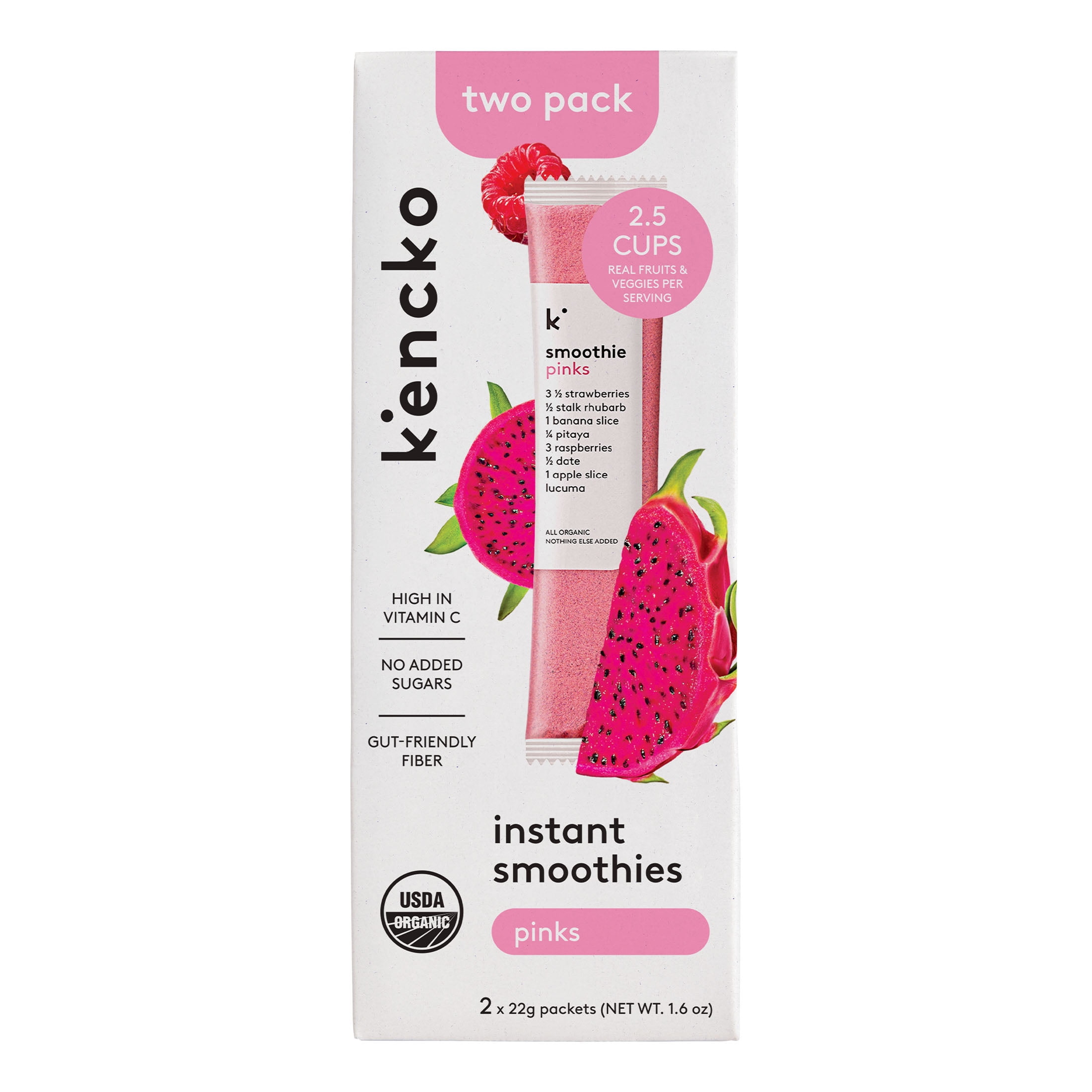 Kencko Pinks Organic Instant Fruit & Veggie Smoothie Two Pack, Powdered Drink Mix, .78 oz