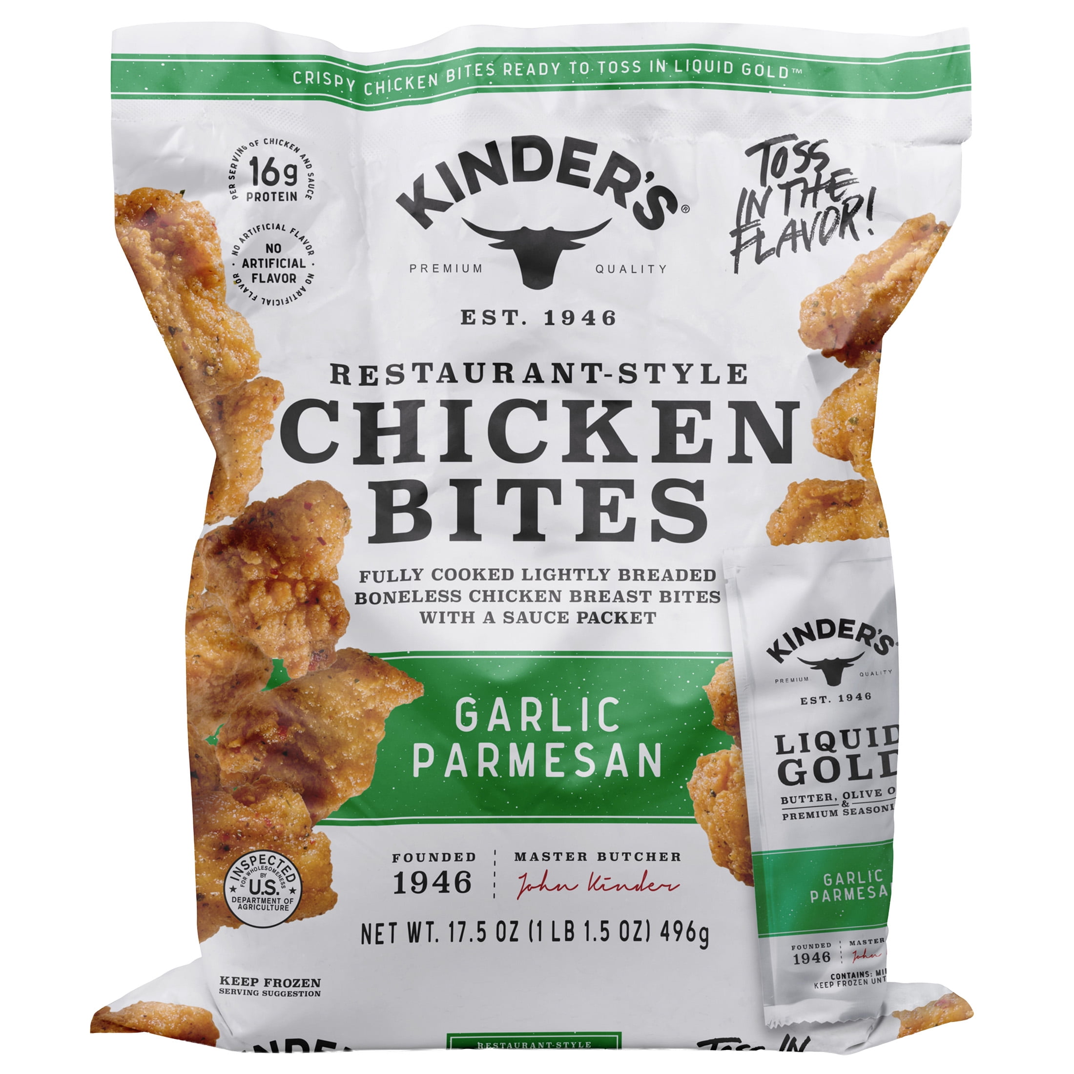 Kinder's Restaurant-Style Breaded Garlic Parmesan Boneless Chicken Bites, 17.5 oz (Frozen)