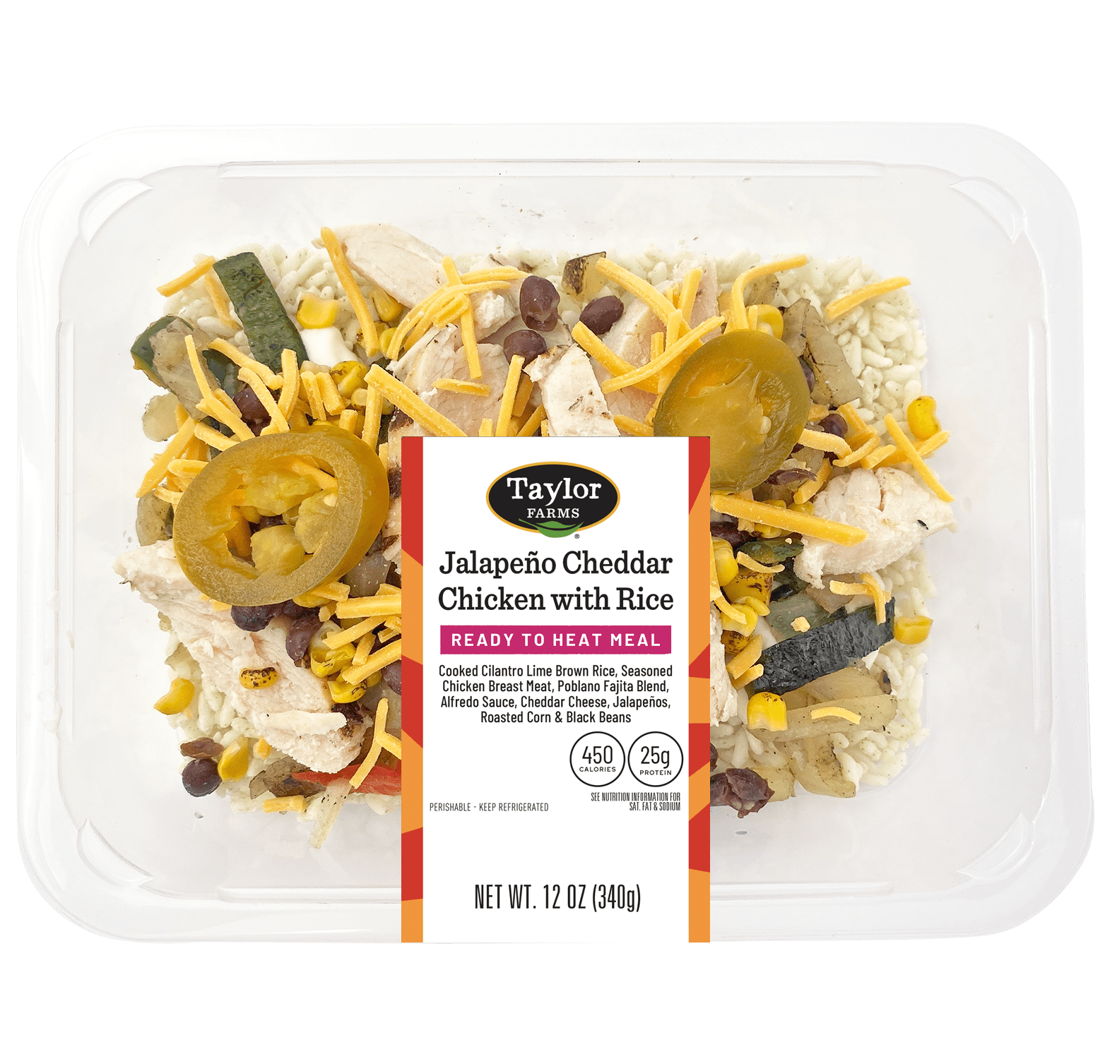 Taylor Farms Jalapeno Cheddar Chicken with Rice, Microwave Ready Single Serve Meal, 12 oz, Fresh
