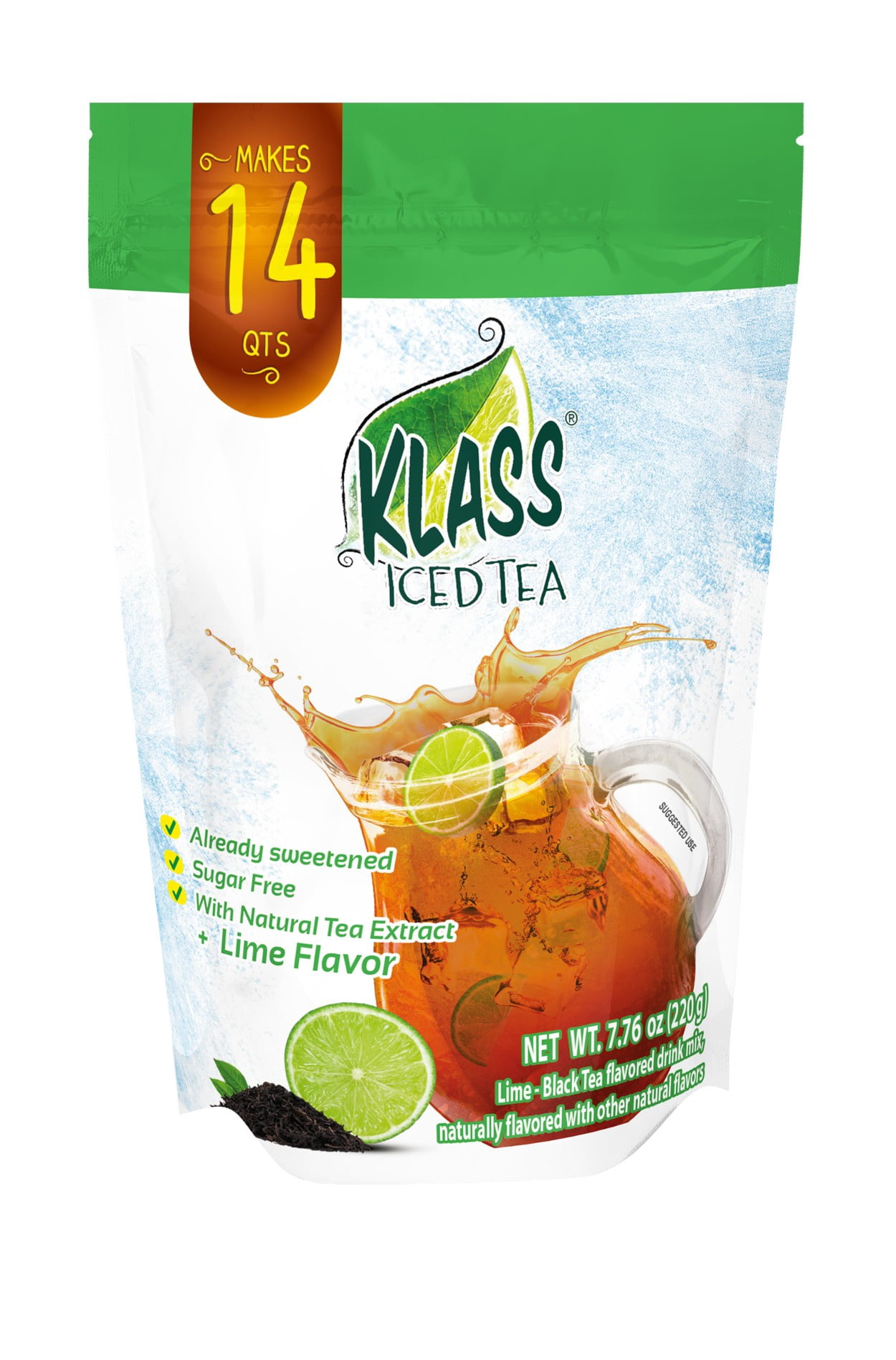 Klass Iced Tea, Lime-Black Tea, Multiserve, Powdered Drink Mix, 7.76oz
