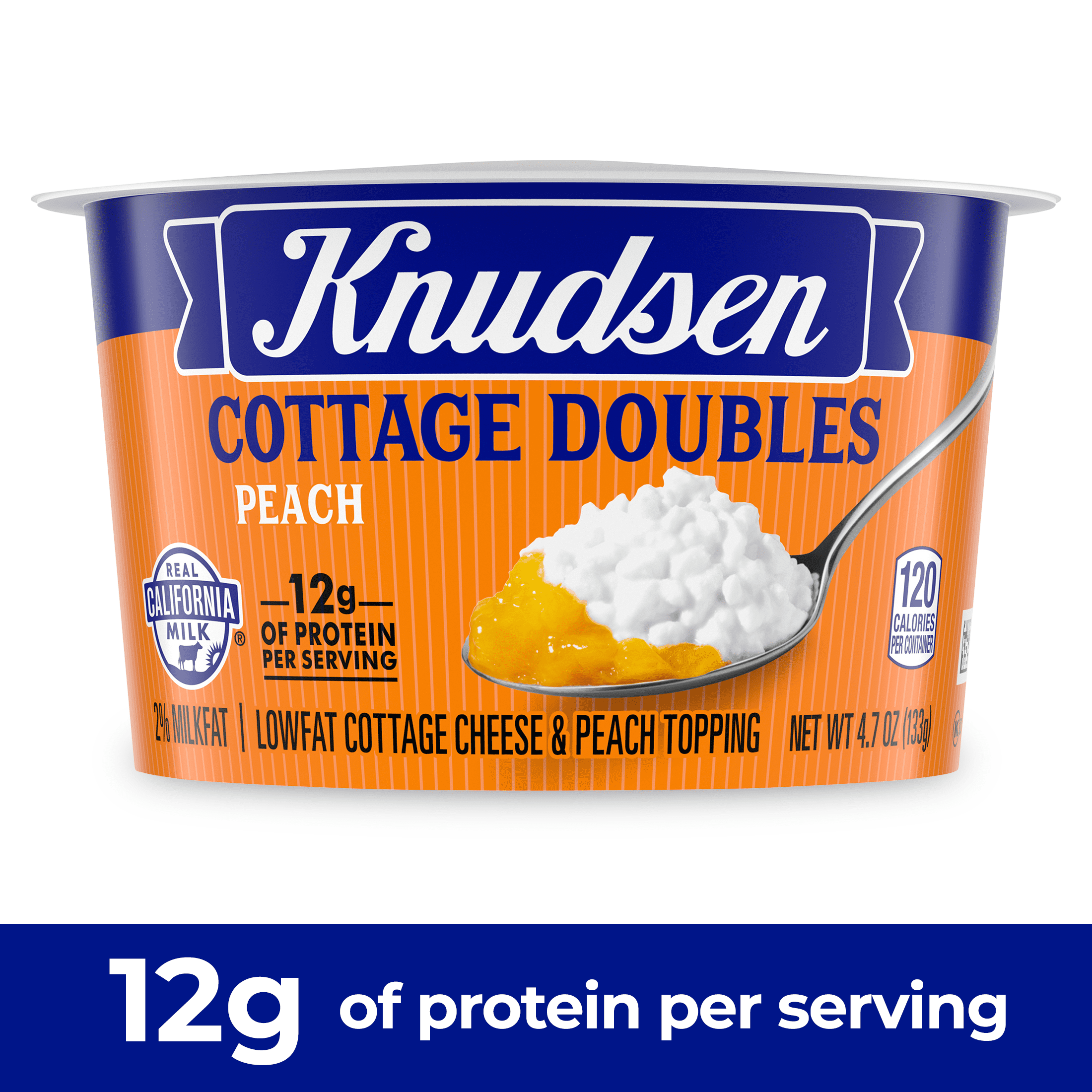 Knudsen Cottage Doubles Lowfat Cottage Cheese & Peach Topping with 2% Milkfat, 4.7 oz Cup