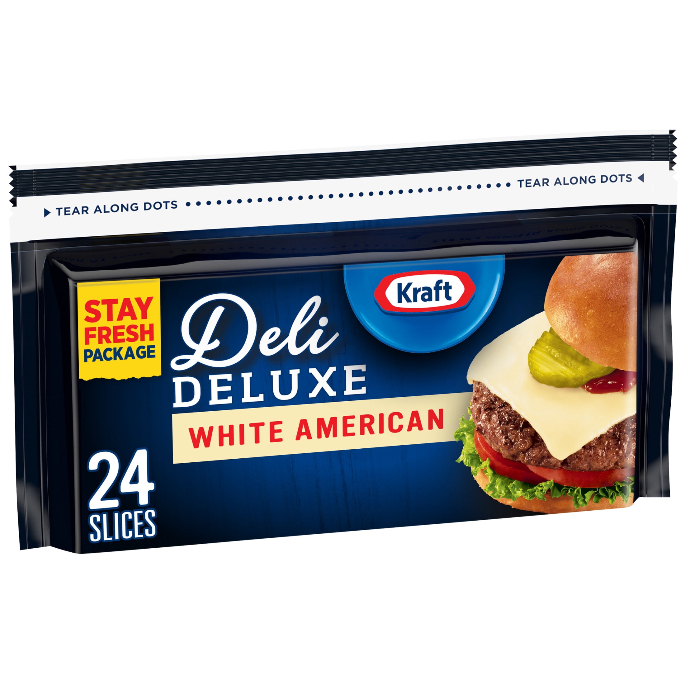 Kraft Deli Deluxe White American Cheese Slices, 16 oz Pack, 24 Slices